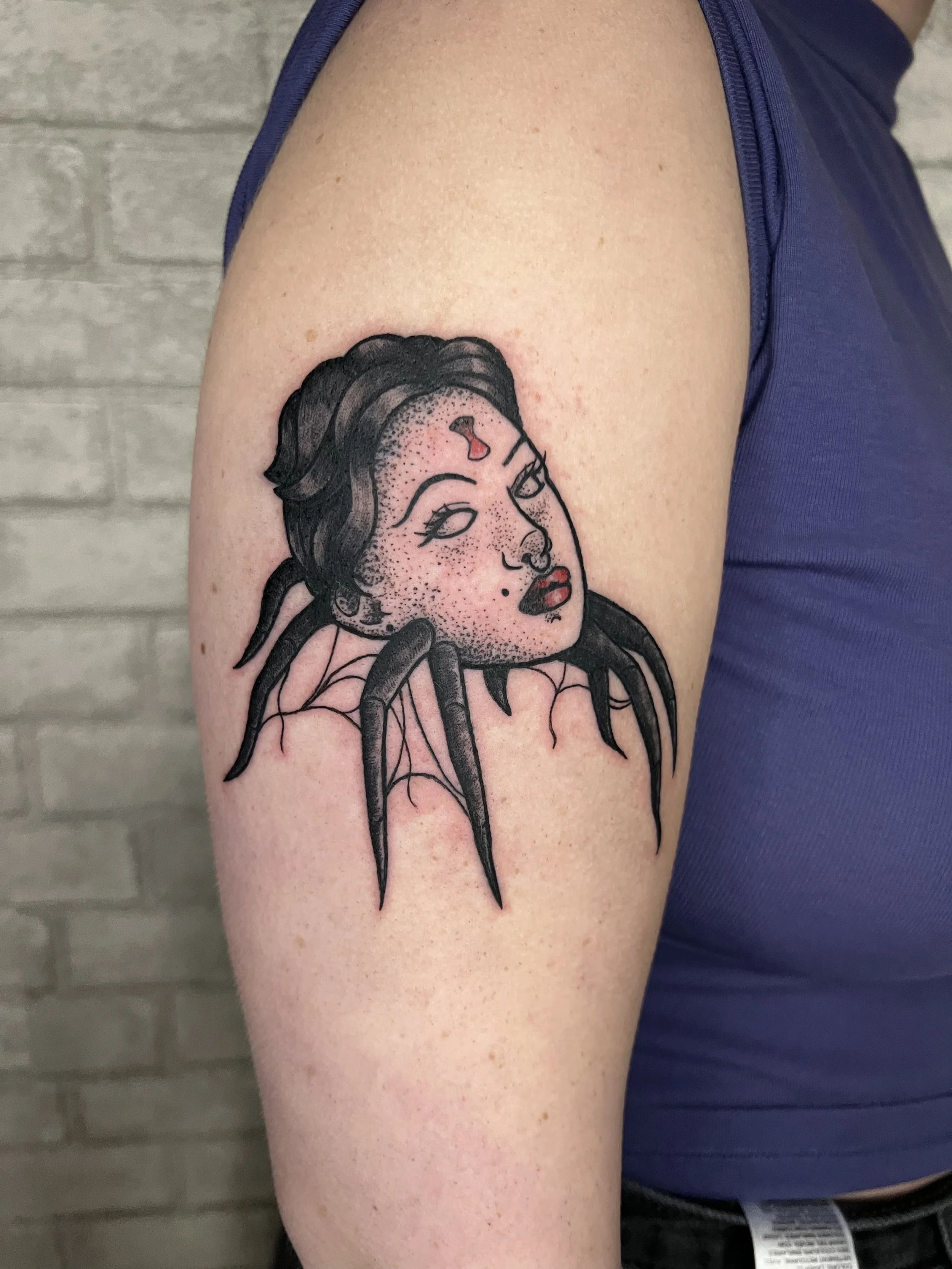 lehigh valley tattoo, local tattoo, evol tattoo, pennsylvania tattoo, allentown tattoo, spider tattoo, black and grey tattoo, lady face tattoo, spooky tattoo, lady tattoo, insect tattoo.jpeg