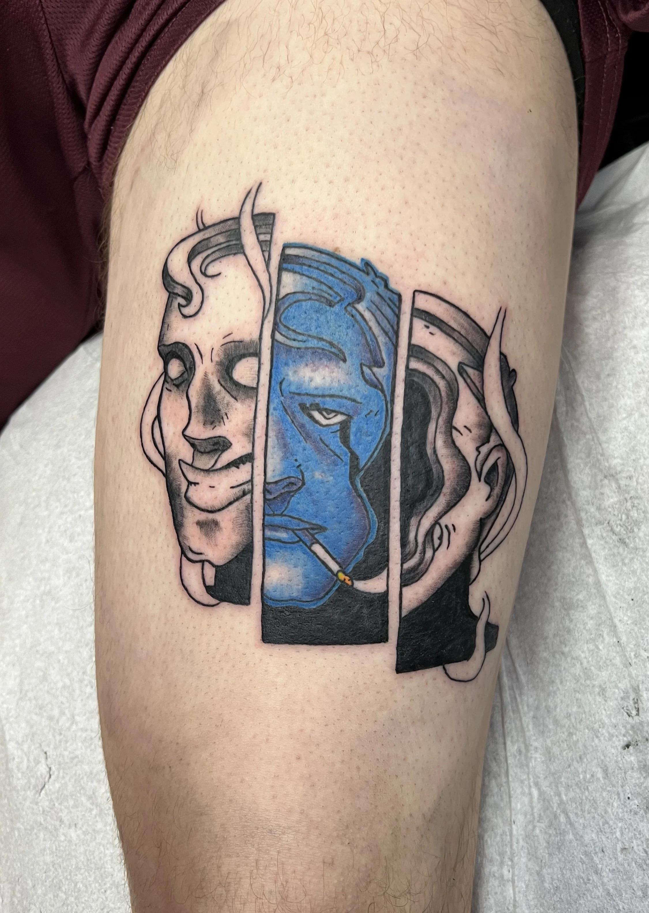 lehigh valley tattoo, local tattoo, evol tattoo, pennsylvania tattoo, allentown tattoo, music tattoo, knocked loose tattoo, band tattoo, album art tattoo, black and grey tattoo, cool tattoo, smoking tattoo.jpeg