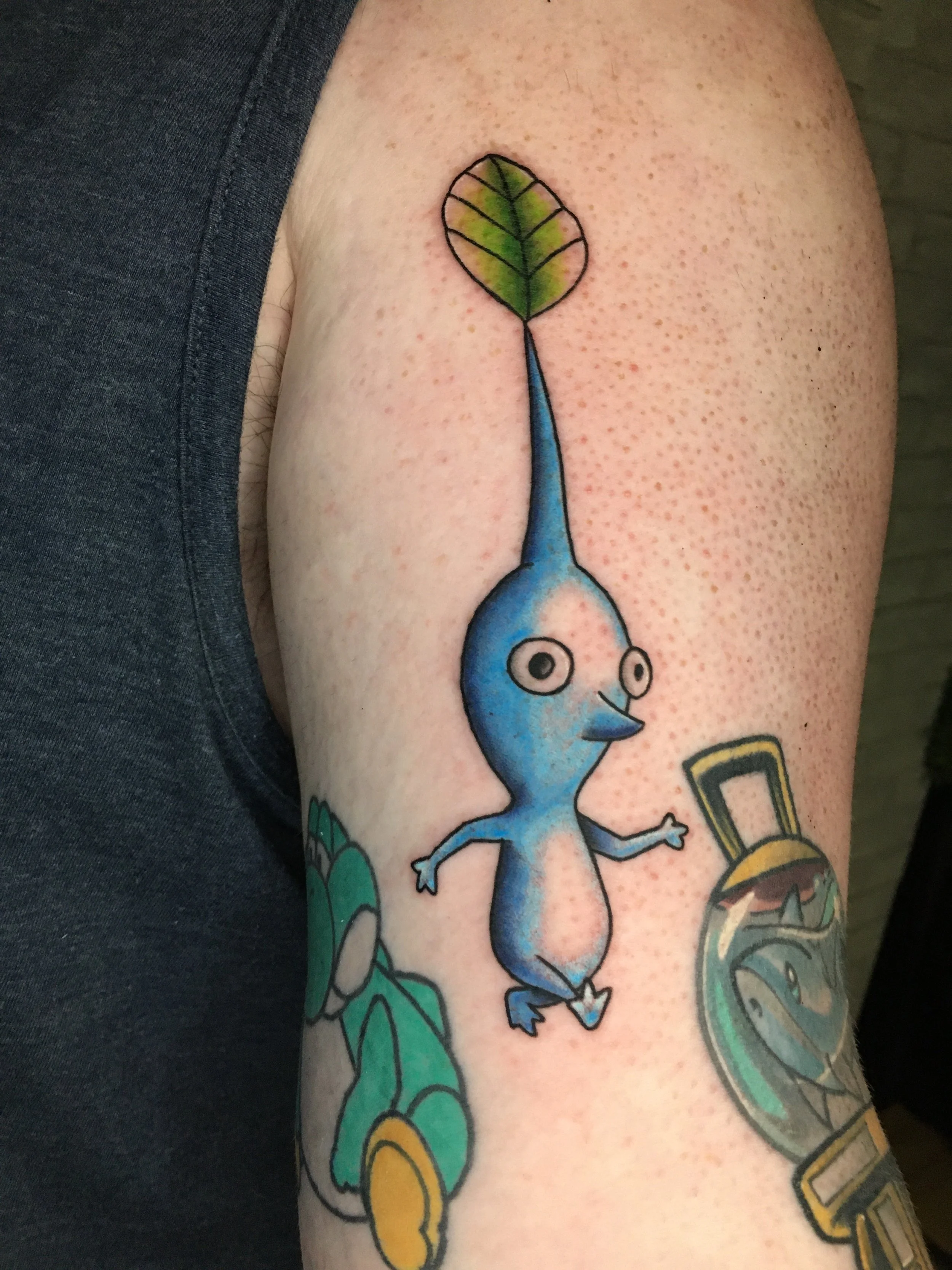 evol tattoo, local tattoos, lehigh valley tattoos, allentown tattoos, color tattoo, nintendo tattoo, cute tattoo, cartoon tattoo, video game tattoo, pikmin tattoo, cool tattoo.jpeg