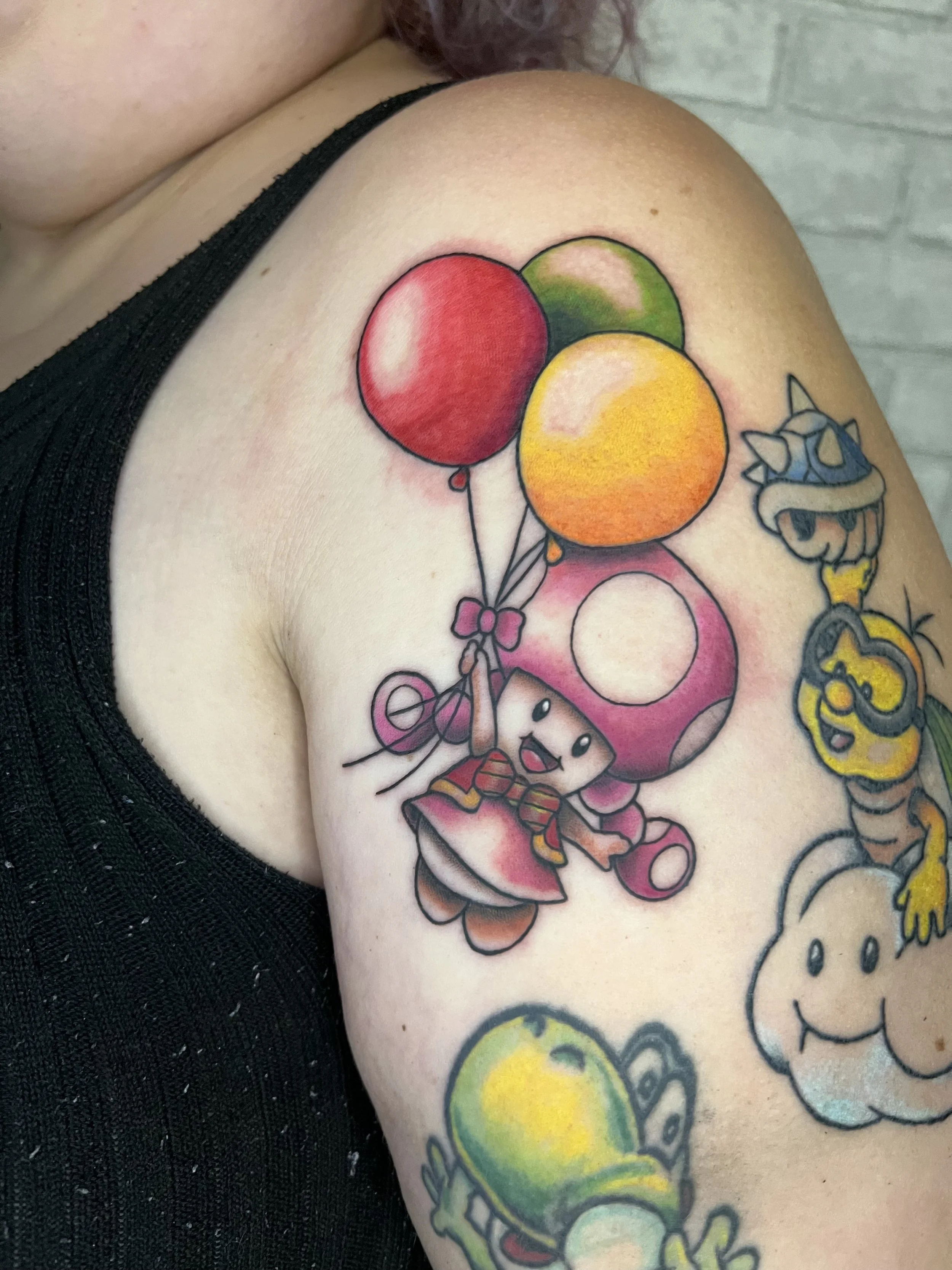 evol tattoo, local tattoos, lehigh valley tattoos, allentown tattoos, color tattoo, nintendo tattoo, mario tattoo, toadette tattoo, cute tattoo, adorable tattoo, video game tattoo.jpeg