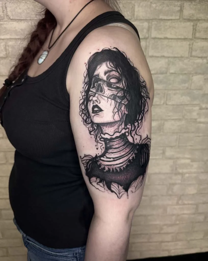 evol tattoo, local tattoos, lehigh valley tattoos, allentown tattoos, catasauqua tattoos, black and gray tattoo, lady face tattoo, skull tattoo, gothic tattoo, lady tattoo, cool tattoo, spooky tatoo.jpeg