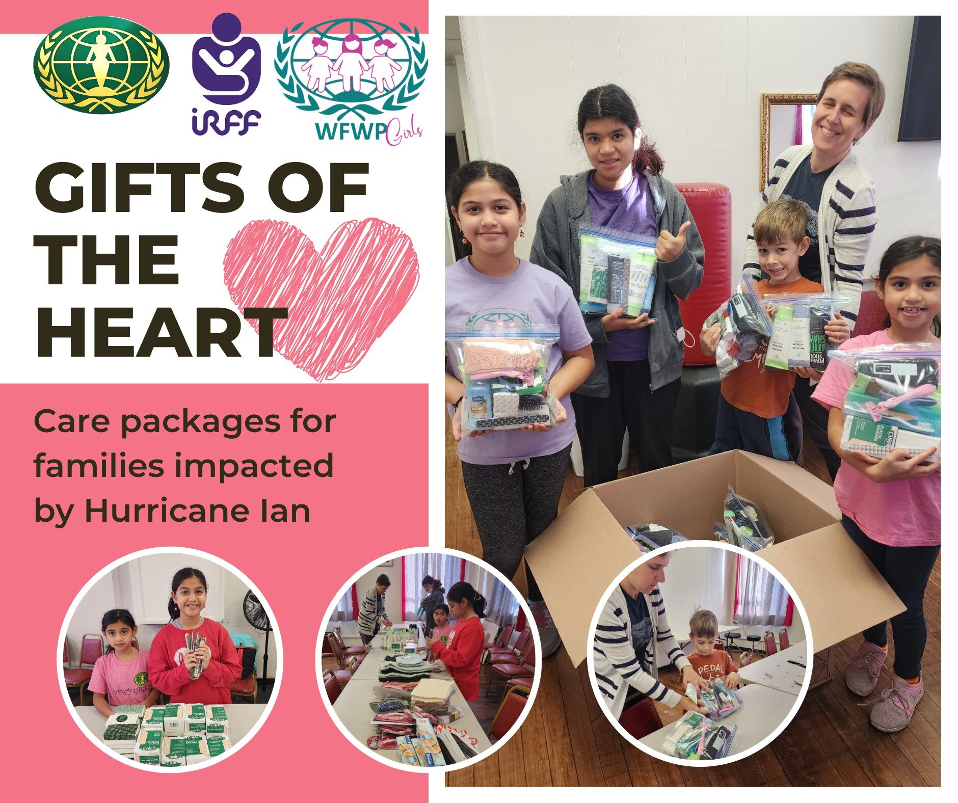 Shoutout to our WFWP Girls in Elizabeth, NJ! Last Sunday we packed 21 &quot;Gifts of the Heart&quot;, personal care packages for families impacted by Hurrican Ian. Packets are filled with essentials like shampoo, toothbrushes, toothpaste, bandaids an