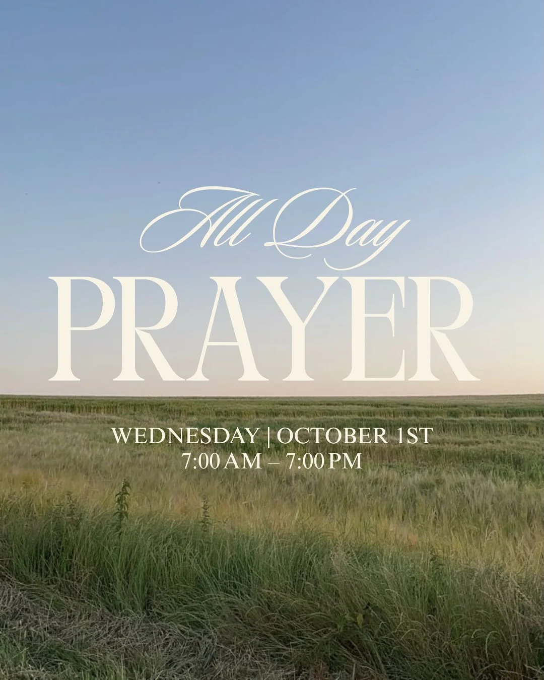 Please join us this Wednesday on October 1st for a special day full of worship and prayer in our sanctuary. 

&bull; All Day Prayer | 7:00am-7:00pm
&bull; Worship &amp; Prayer Night | 7:00pm-9:00pm

&ldquo;Let everything that has breath praise the Lo