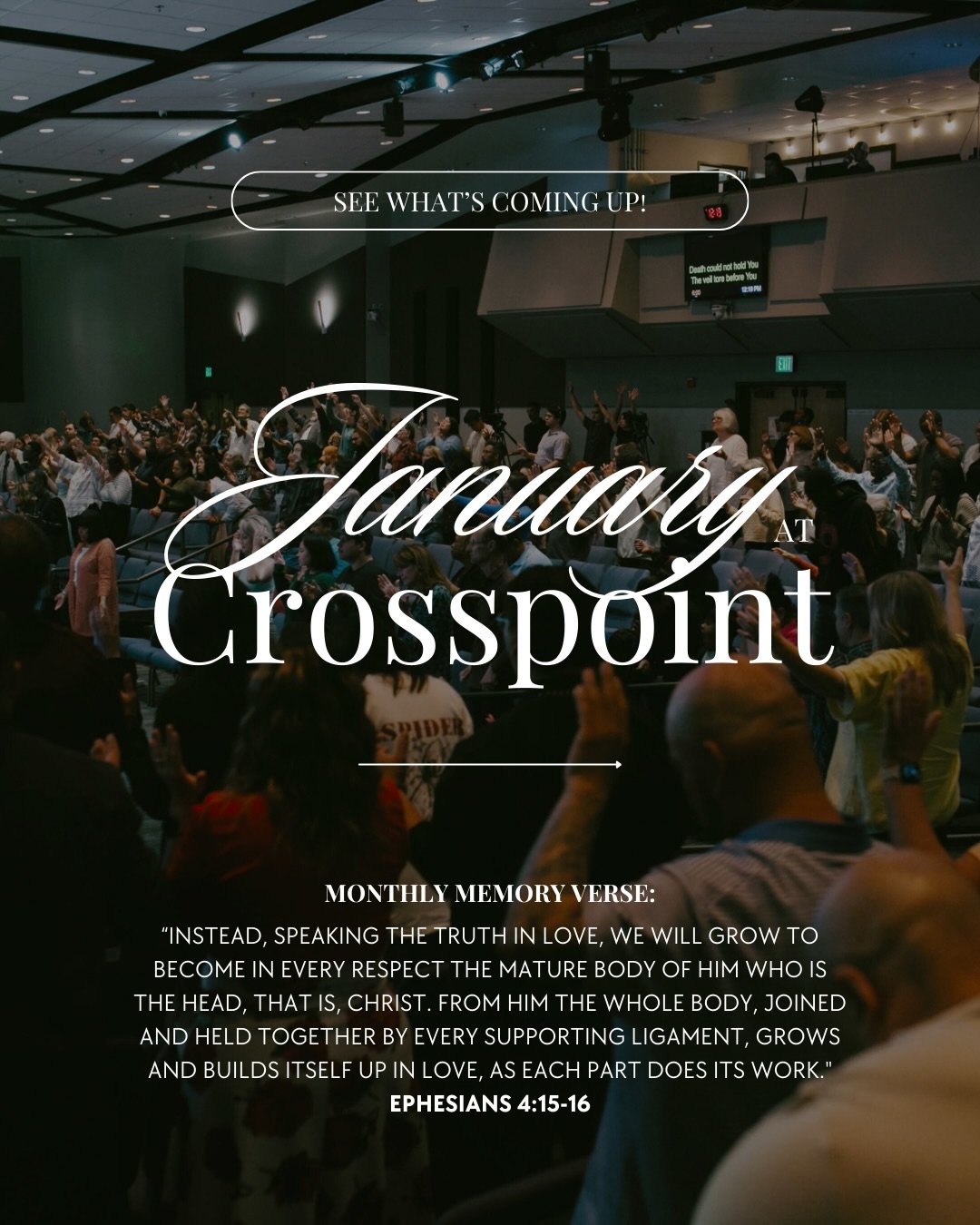 JANUARY AT CROSSPOINT

For more information about what&rsquo;s happening around church, click the link to our website in our bio or head to crosspointscv.org!