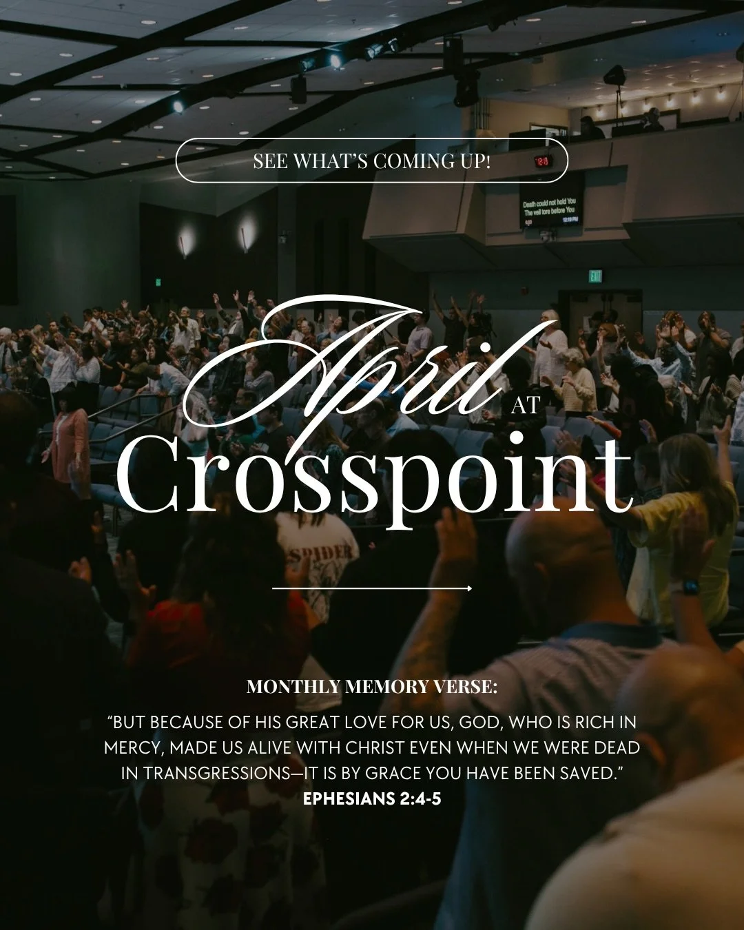 APRIL AT CROSSPOINT

For more information about what&rsquo;s happening around church, click the link to our website in our bio or head to crosspointscv.org!