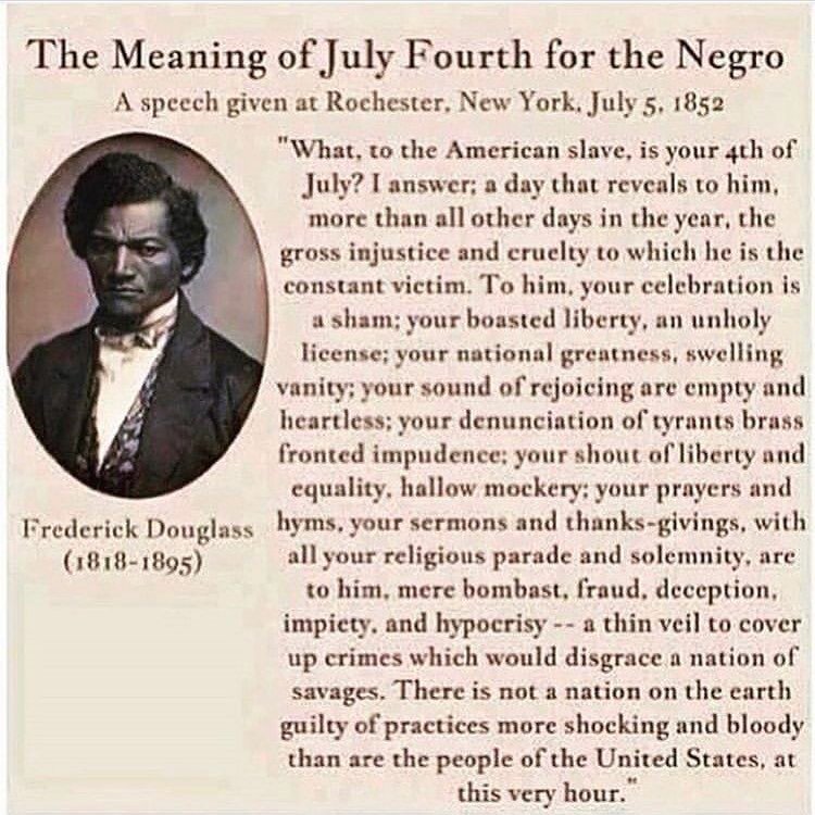 &ldquo;
☑️ July 4, 1776: America 🇺🇸 becomes independent from England 🇬🇧.

🚫 July 4, 1776: Enslaved Africans and their descendants, who were kidnapped or purchased and brought to America, are still being raped, beaten, mutilated, killed and picki