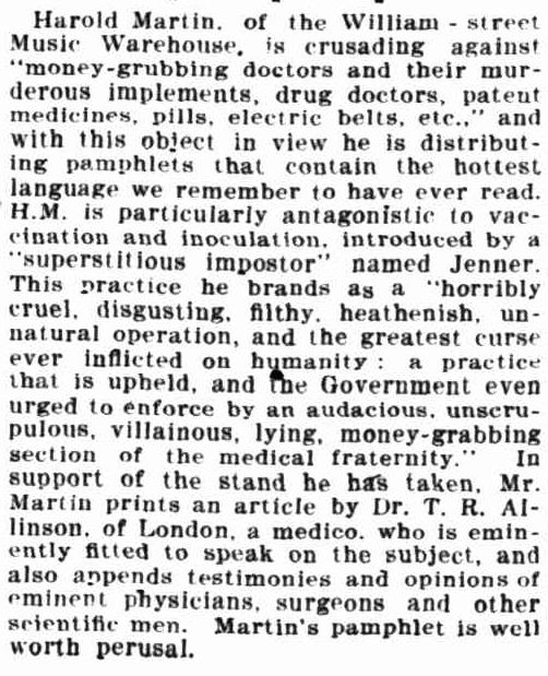 Harold the anti-vaxer! Truth 20 October 1906