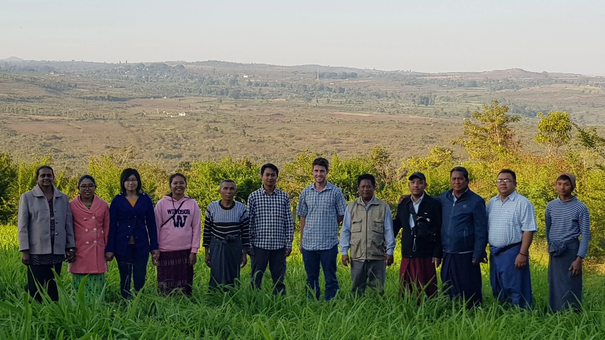 Our team in Myanmar: (from the left) Daw Jamuna, Thin Thin Htet, Dr Khaing Thida Aung, Dr Hnin Mo Thu, one of our nucleus farmers U Kyaw Moe, Dr Aung Myo Thant, Shaun Snoxell, Dr Zaw Lin, three divers and the son of the farmer