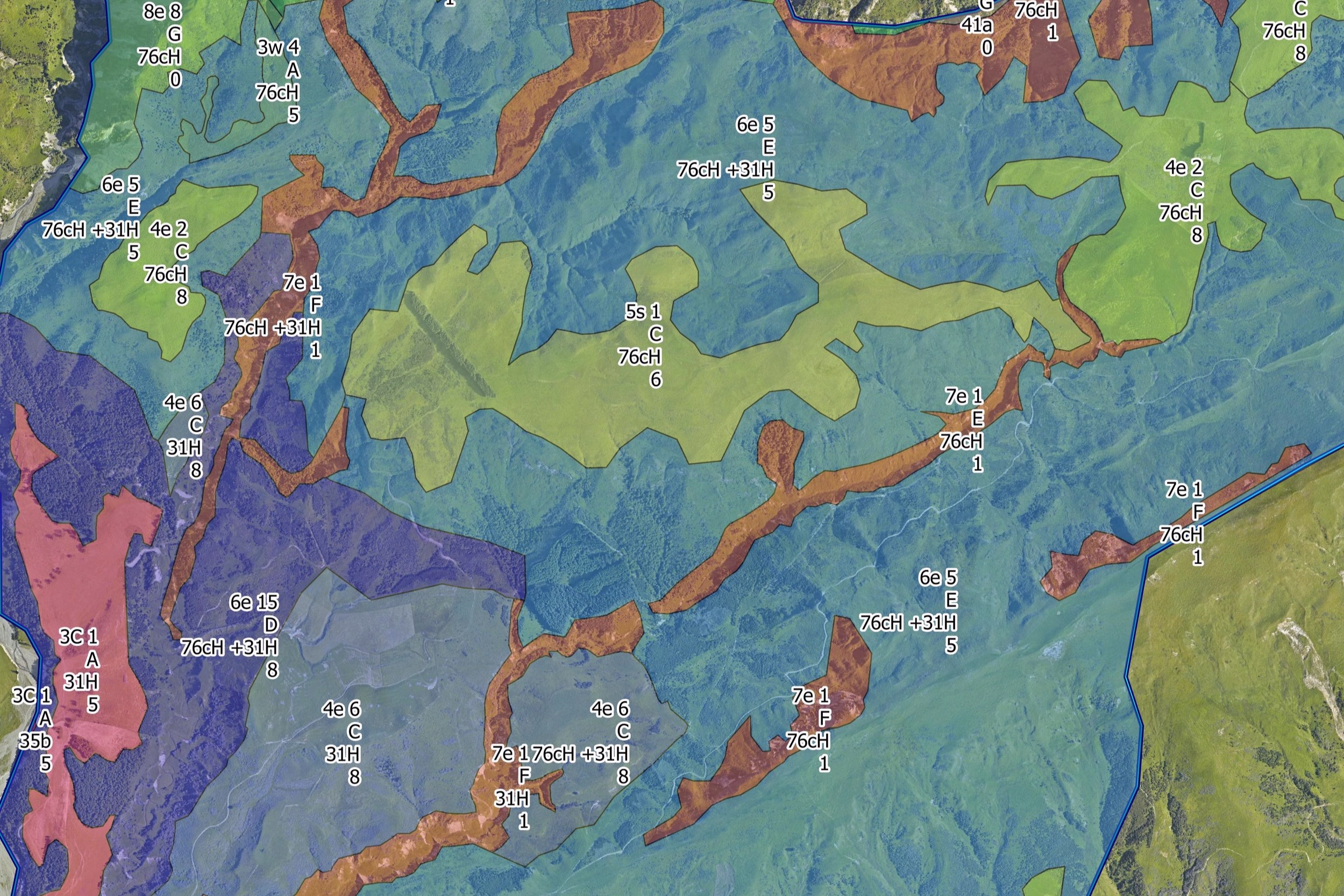 A completed land use capability map, showing slopes, soil types and potential carrying capacities.