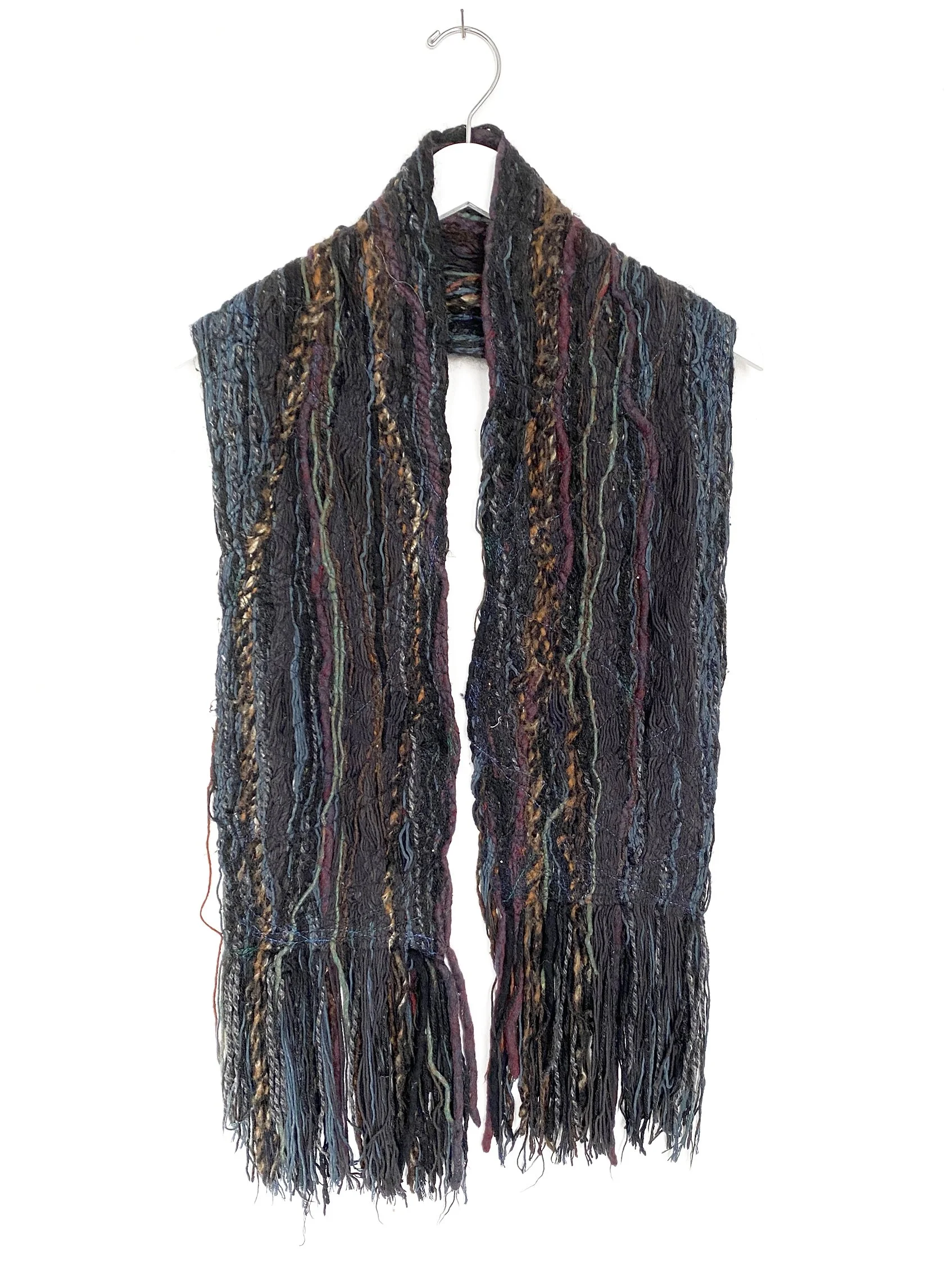 Hand-Made Wool Strand Scarf Dark