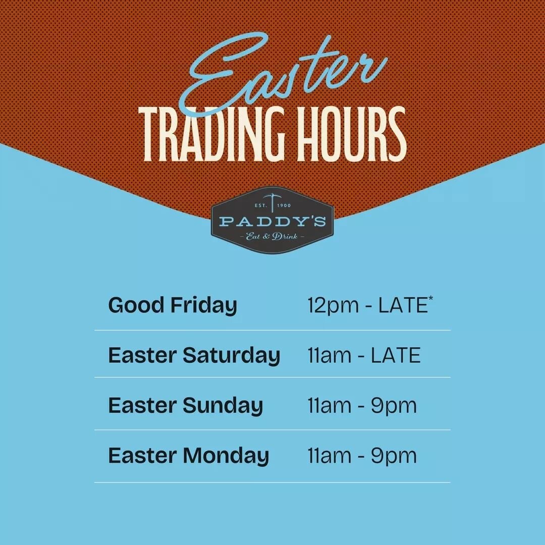 Spend your Easter Weekend with us at Paddys! 

We are open for business as usual, so grab your mates and join us for the long weekend celebrations&nbsp;🍻