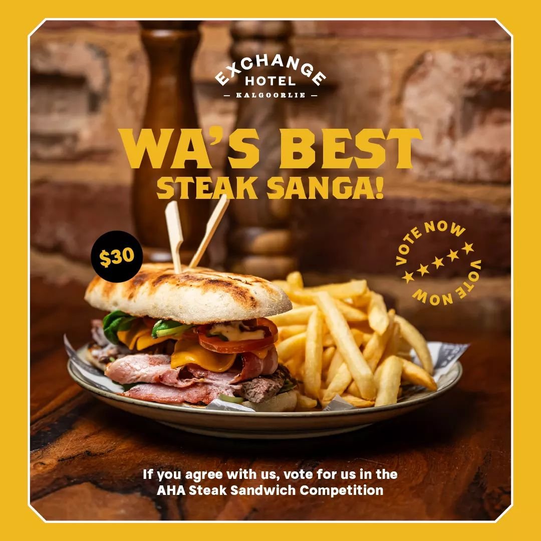 Introducing WA's best Steak Sando!

Get your teeth into our tenderised porterhouse, bacon, cheese and so much more for just $30&nbsp;🙌
 
If you agree with us, VOTE NOW in the @aha.wa competition!