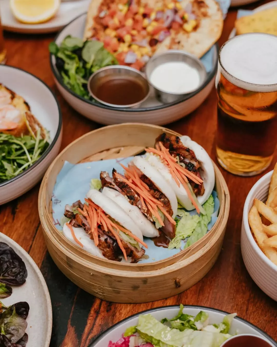 Our Pork Belly Bao Buns are calling your name, soft, fluffy bao packed with char siu pork belly and fresh julienne veg&nbsp;✨ 

The perfect bite-sized treat for sharing&hellip; or not.