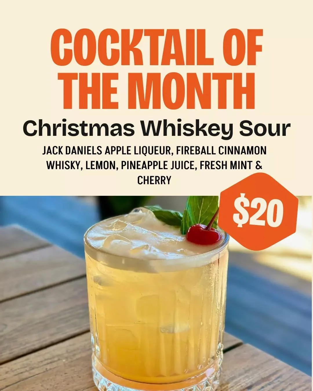 Join us at Paddy's this December for our Cocktail of the month! 

Meet the Christmas Whiskey Sour! Apple, cinnamon, pineapple, mint and a cherry on top.

$20 and worth every sip 👏