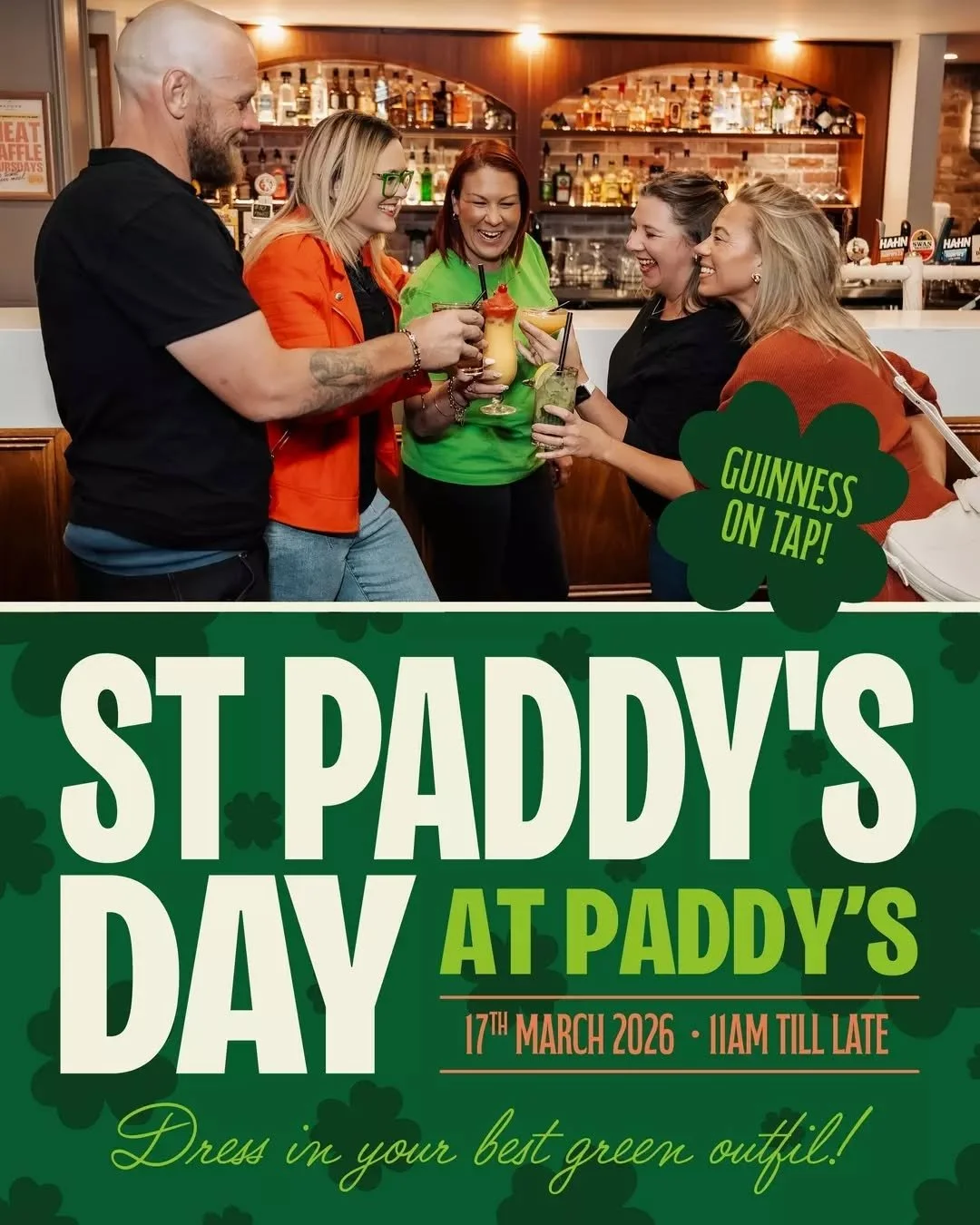 St Paddy&rsquo;s Day at Paddy&rsquo;s 🍀

Celebrate Tuesday 17 March from 11am - late with Guinness on tap, great company and plenty of Irish spirit. Dress in green and join us at Paddy&rsquo;s for a proper St Paddy&rsquo;s Day session!

Book a table