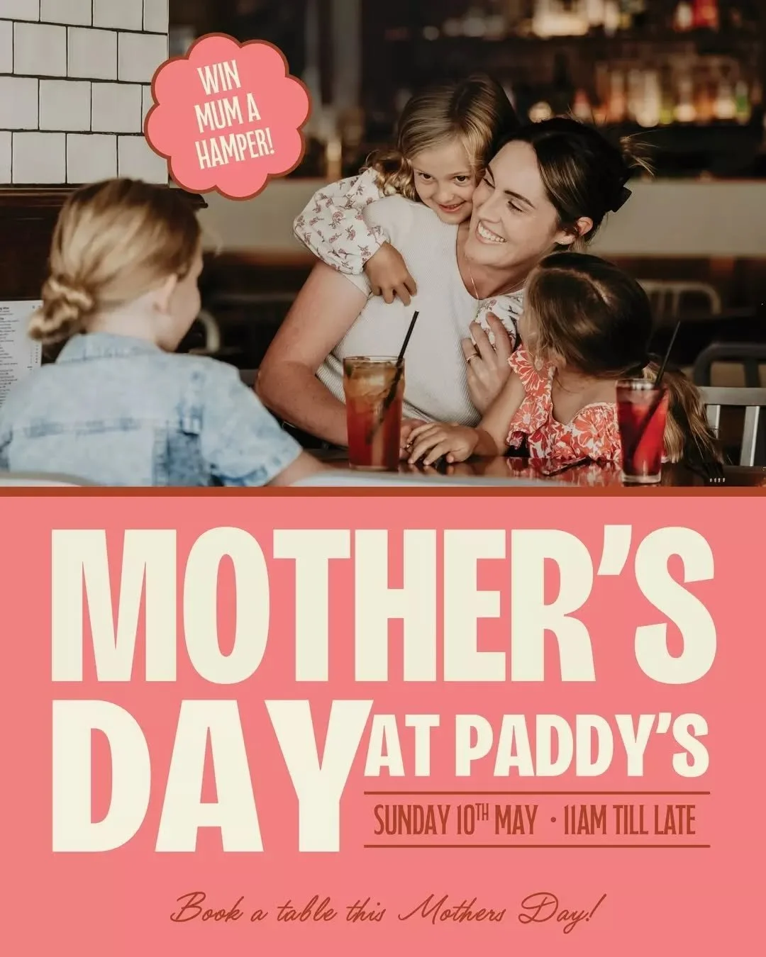 Celebrate Mum at Paddy&rsquo;s this Mother&rsquo;s Day!

Join us on Sunday 10th May from 11am - late for great food, drinks and quality time with the family. Book a table and you&rsquo;ll go in the draw to win a special hamper for Mum 🌸

Book today 