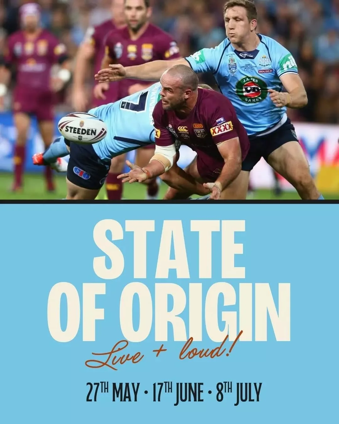 The biggest rivalry in rugby league returns and we're playing all the games LIVE &amp; LOUD! Catch every State of Origin clash on the Paddy's screens 🏉