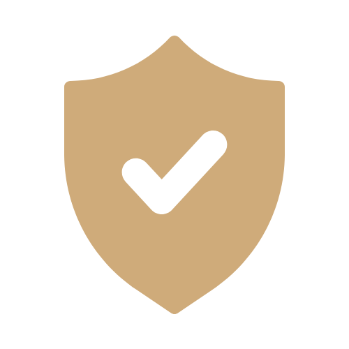 A gold shield with a white check mark in the center on a light gray background, symbolizing security or verification.