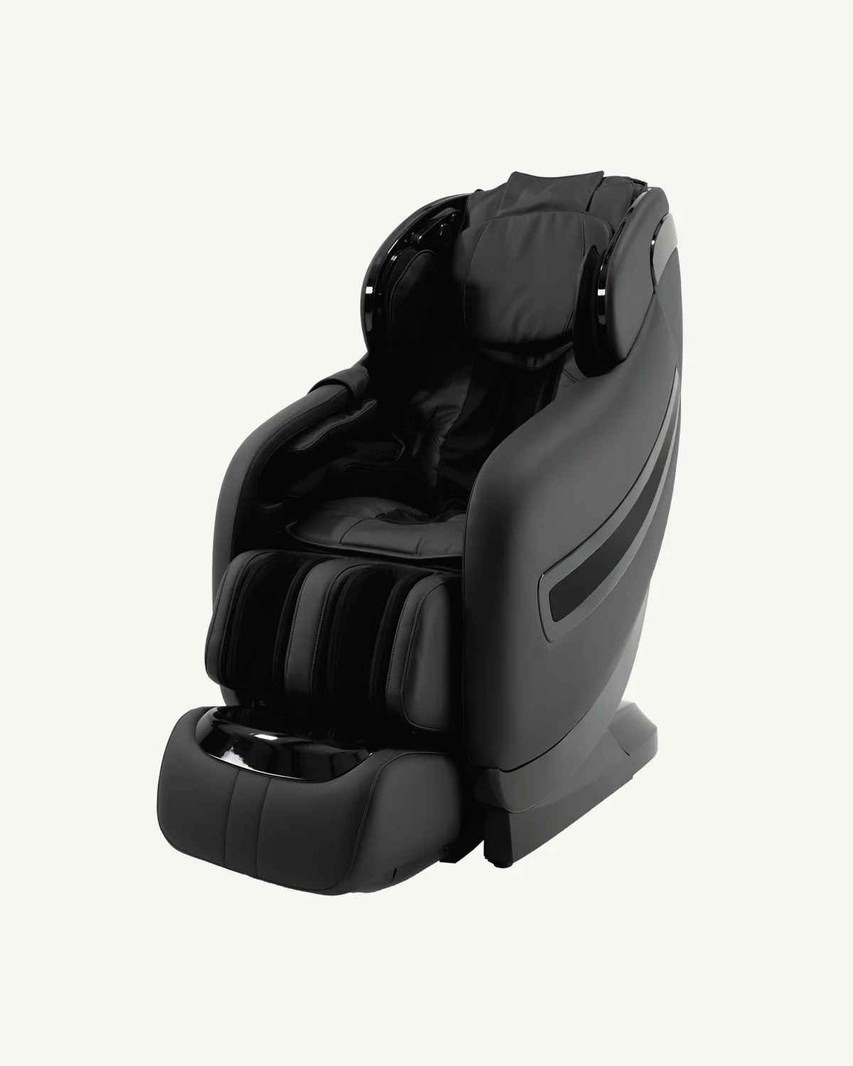 A modern black ZA-182 massage chair with padded armrests and leg rests against a plain white background.
