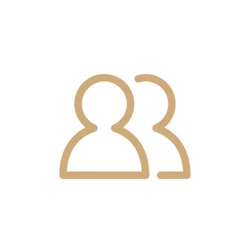 Simple brown line icon of sauna seating with two people side by side on a light gray background, representing users or a group.