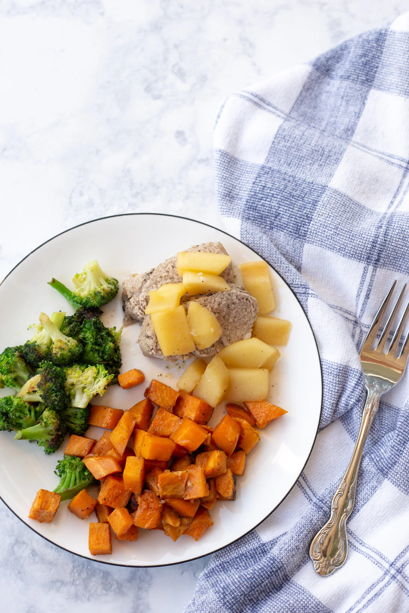 Roasted Pork Loin and Sweet Potatoes with Apple Jus