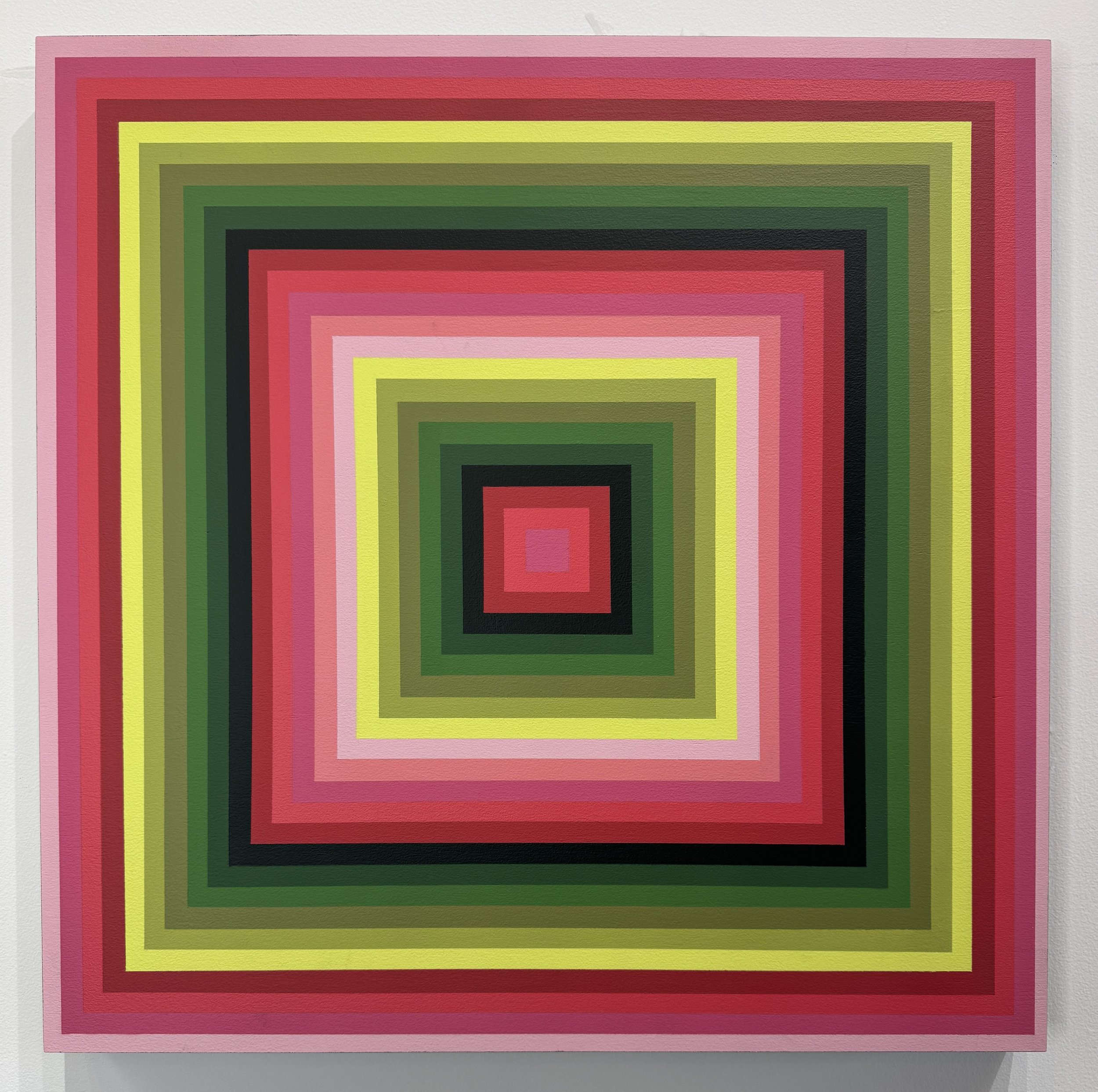 Lot #304 Lady Henze Forbidden Fruit (2024) Spray paint on panel 30 x 30 x 1 - 3/4" “I am often inspired by the candy aisle: the repetition, colors, and patterns. I also am driven by a desire to recreate nostalgia, fond memories of the sights, sm