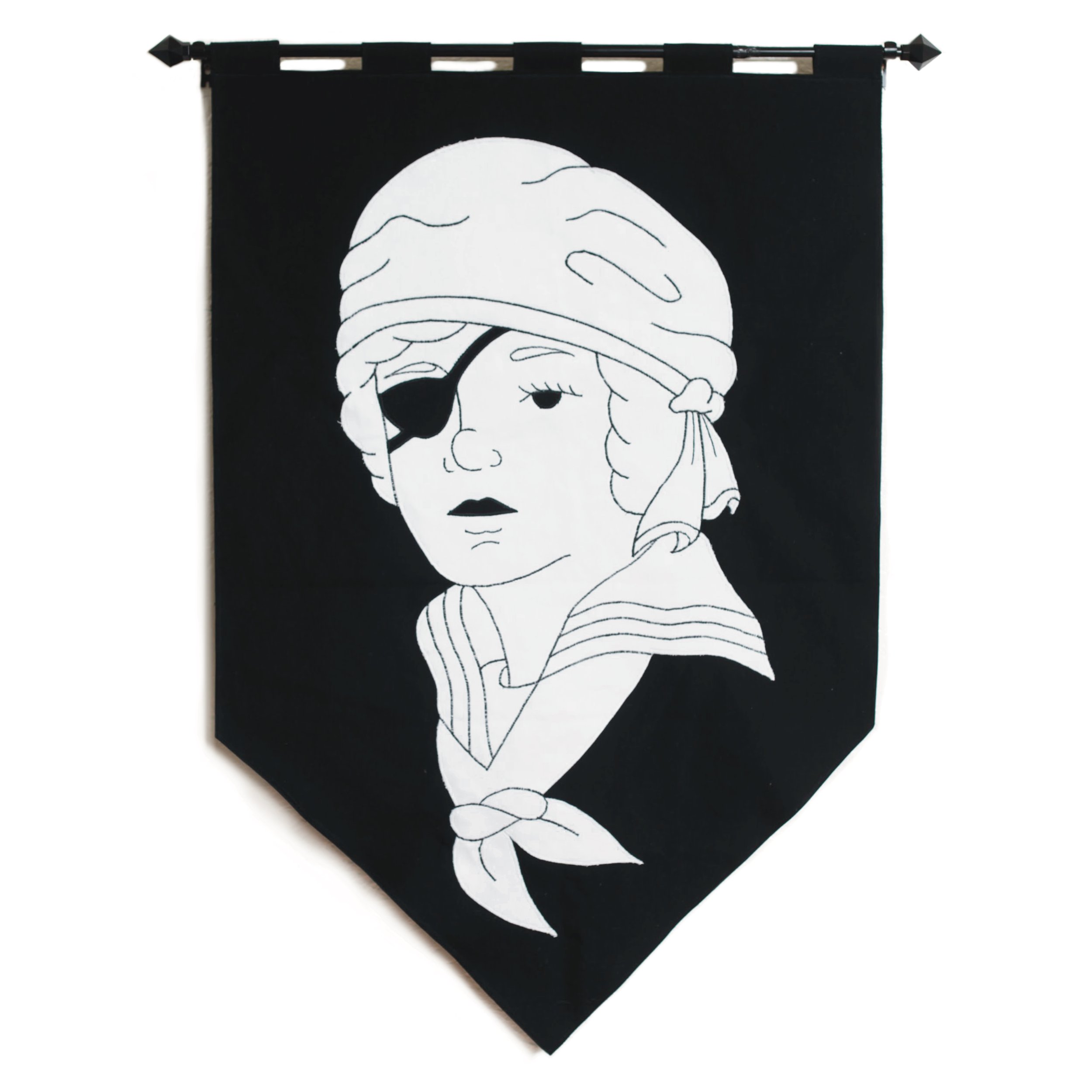 Lot #310 Christopher Martin Oakland Raider (2020) Fabric 31 x 47.5 " As a multidisciplinary artist, Chris seamlessly blends sewing, poetry and tattoo artistry into a distinctive practice rooted in minimalism. His bold black-and-white aesthetic
