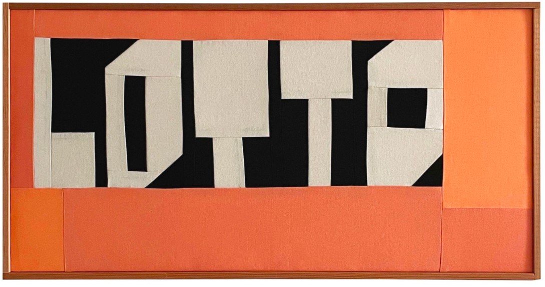 Lot #315 Jeffrey Sincich Lotto (2022) Cotton, cotton batting, wooden panel, redwood artist frame 42 x 21 x 1.5" Jeffrey Sincich (b. 1990 • Belleair, FL, he/him) is an artist living and working in San Francisco, CA. After studying ceramics in sc
