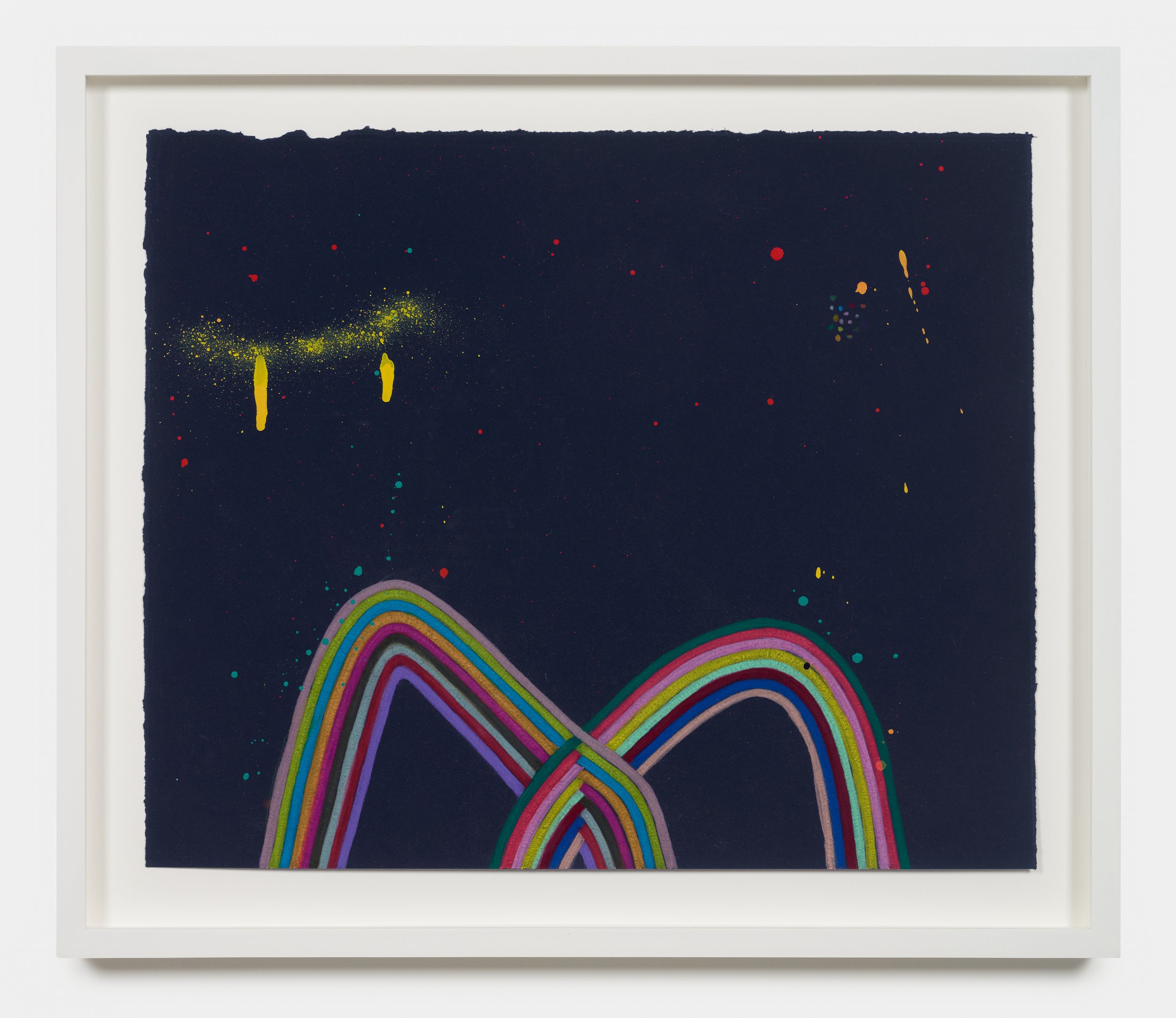 Lot #316 Alicia McCarthy Untitled (2024) Color pencil and spray paint on paper 12.5 x 15 " Alicia McCarthy (b. 1969, lives and works in Oakland) engages with the immediate world around her and uses a decidedly focused color palette on mixed-me