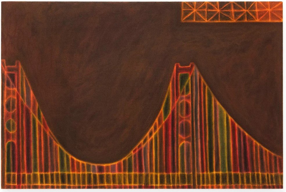 Lot #320 Muzae Sesay Golden Gate (2024) Oil on canvas 24 x 36" "My artistic focus derives from a relentless commitment to understanding our collective relationship to space, memory, community, and the perceived truths within them. From that foun