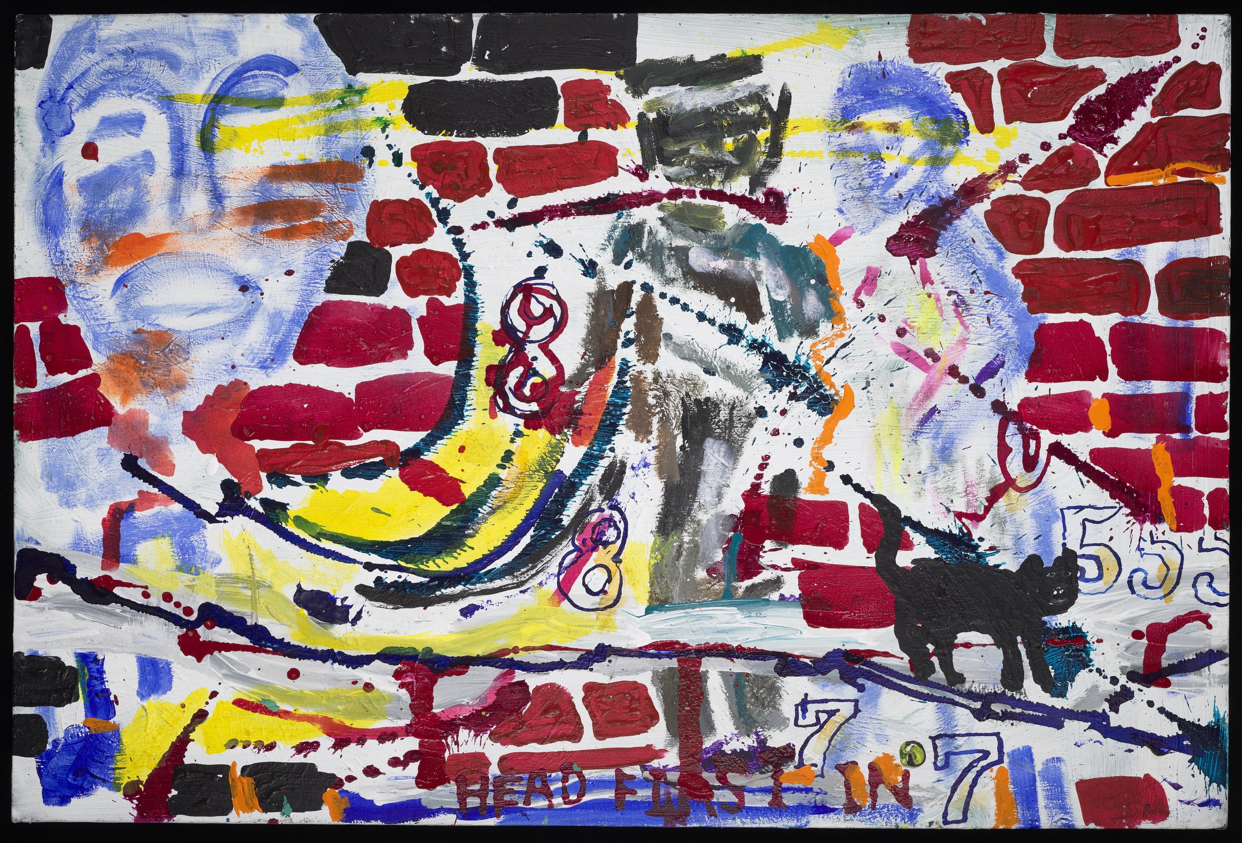 Lot #321 Charles Blackwell Bricked in by the City (2023) Acrylic on canvas 24 x 36" “My approach is unorthodox- I use the bottom of a paintbrush, my fingers, and an ink spout to create abstracted forms and texture making my blindness work for me