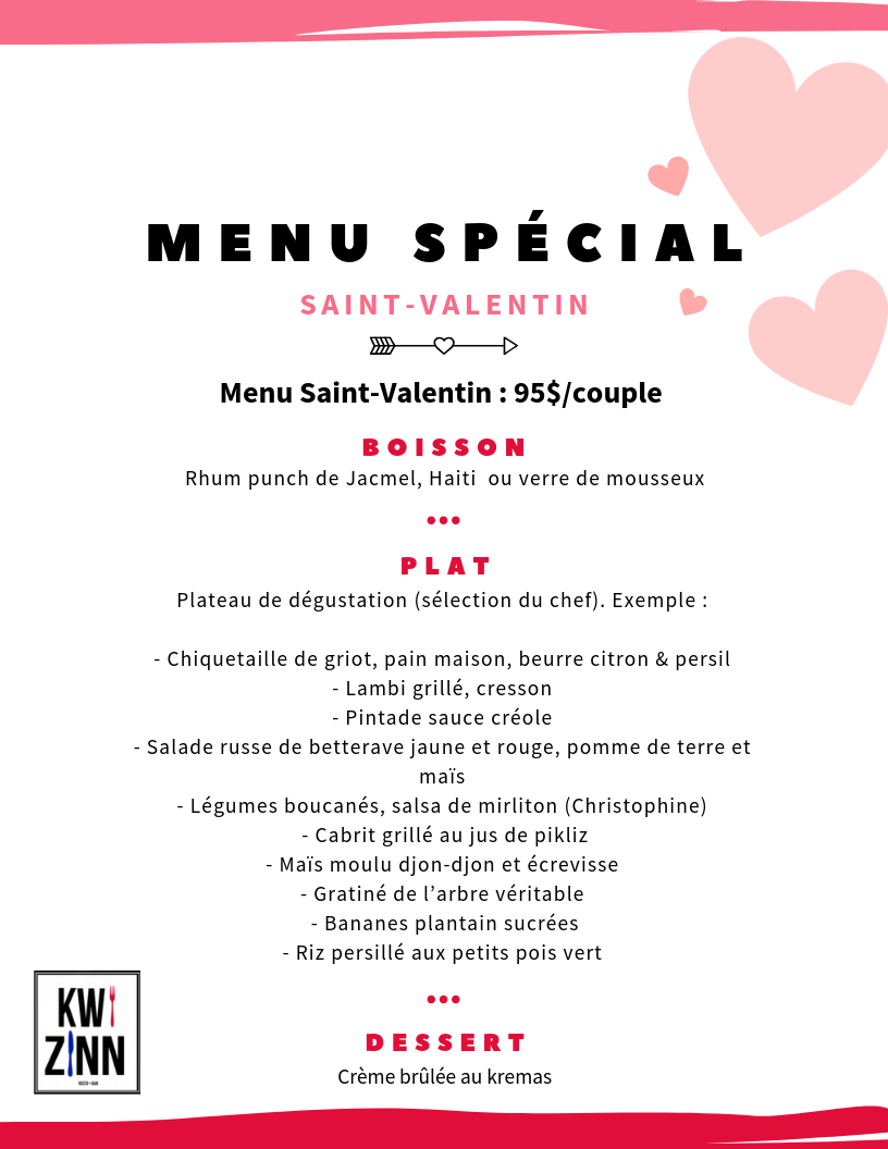 Menu spécial pour la Saint-Valentin