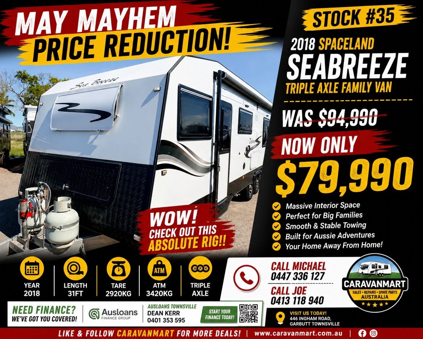*** PRICE REDUCED ***Stock #35 Spaceland SeaBreeze Triple Bunk Tri Axle 