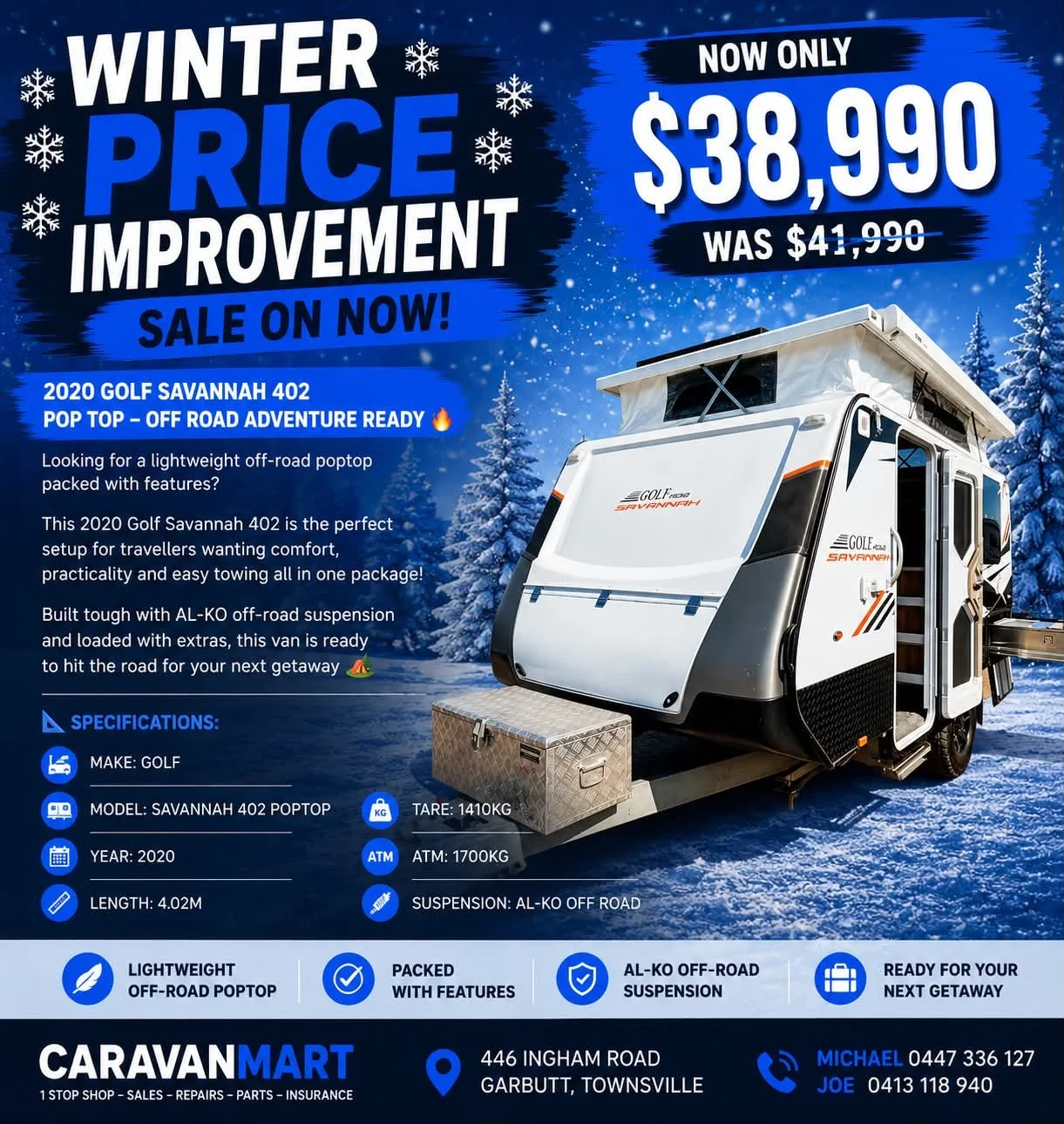 PRICE REDUCTION Stock #20 2020 Golf Savannah 402 Poptop 