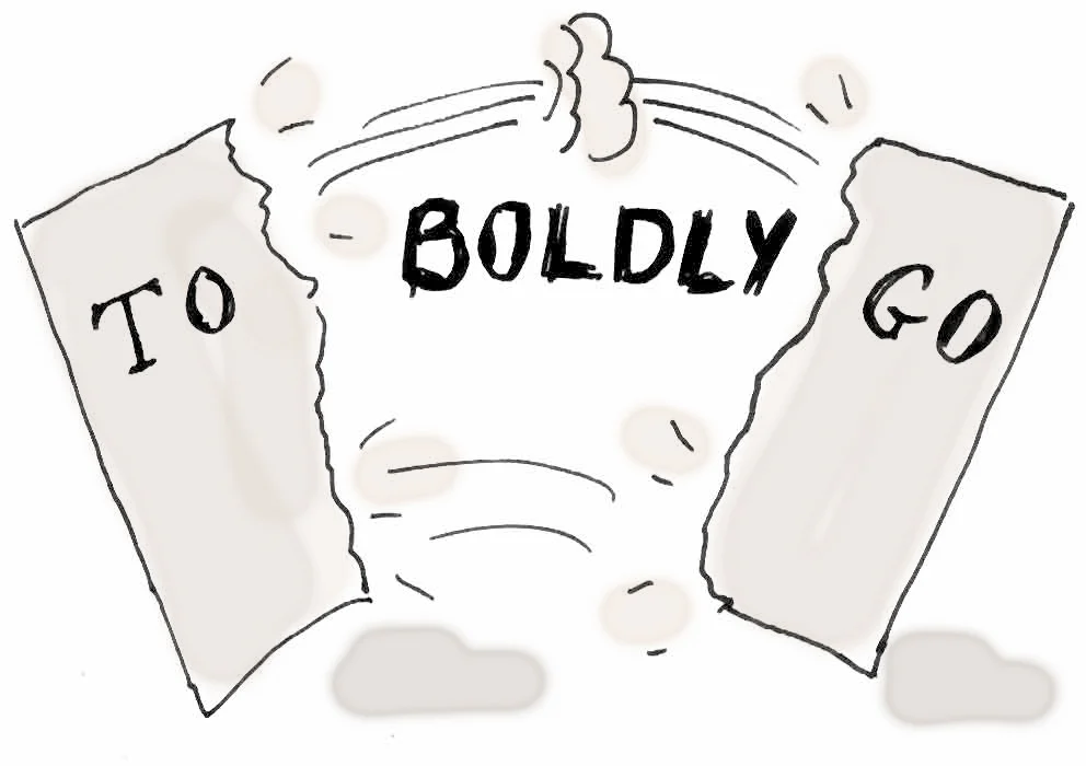 "to go" with the word "boldly" forcing its way between them