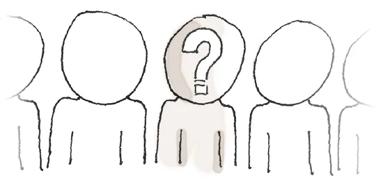 anonymous cartoon people one with question mark for face