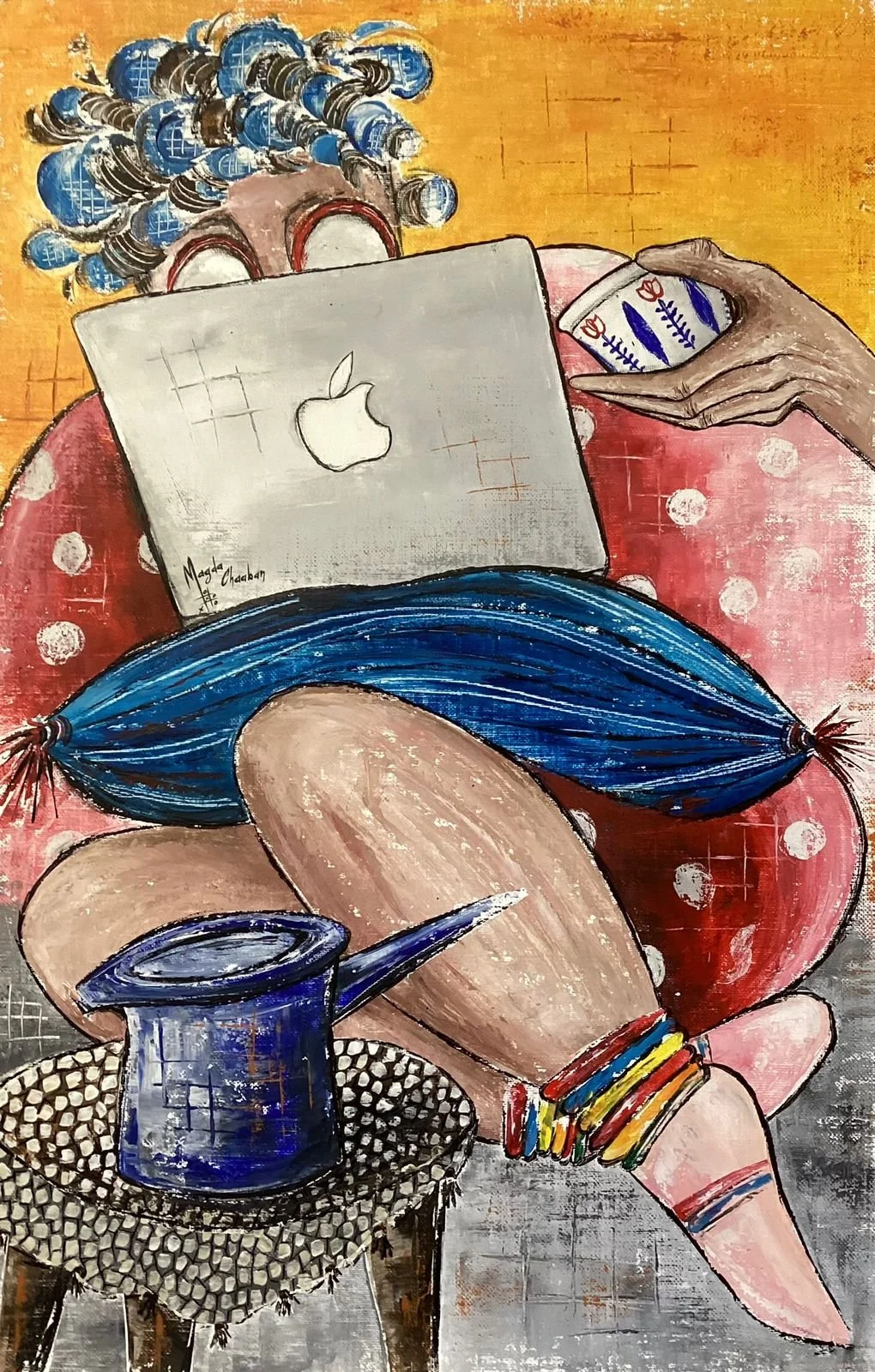 C1-00024-Réseau Bleu-Acrylic on Jute-114 x 72 cm. Second Room Cupboard A.jpg