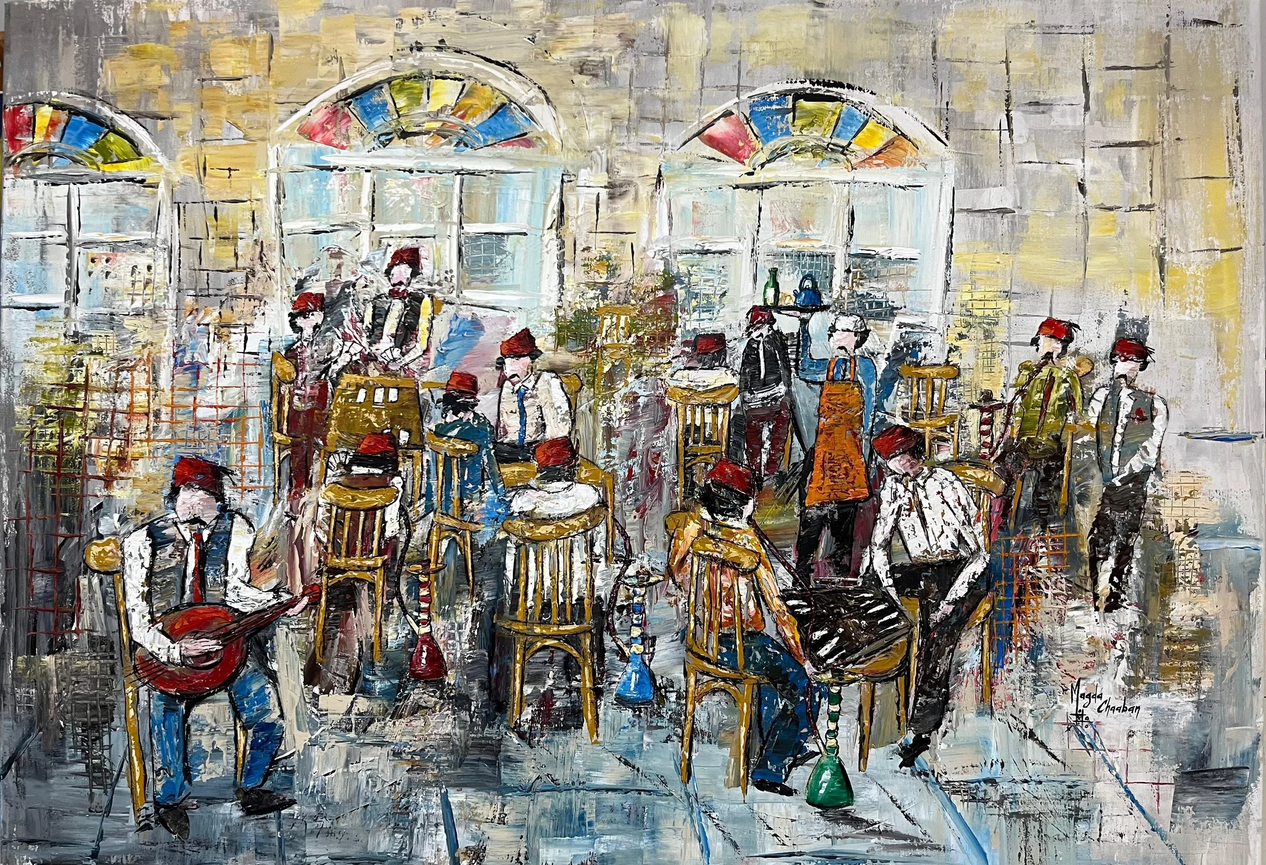 Magda Chaaban 133 x 93 cm "قهوة أبو سمرا" acrylic on linen.jpeg