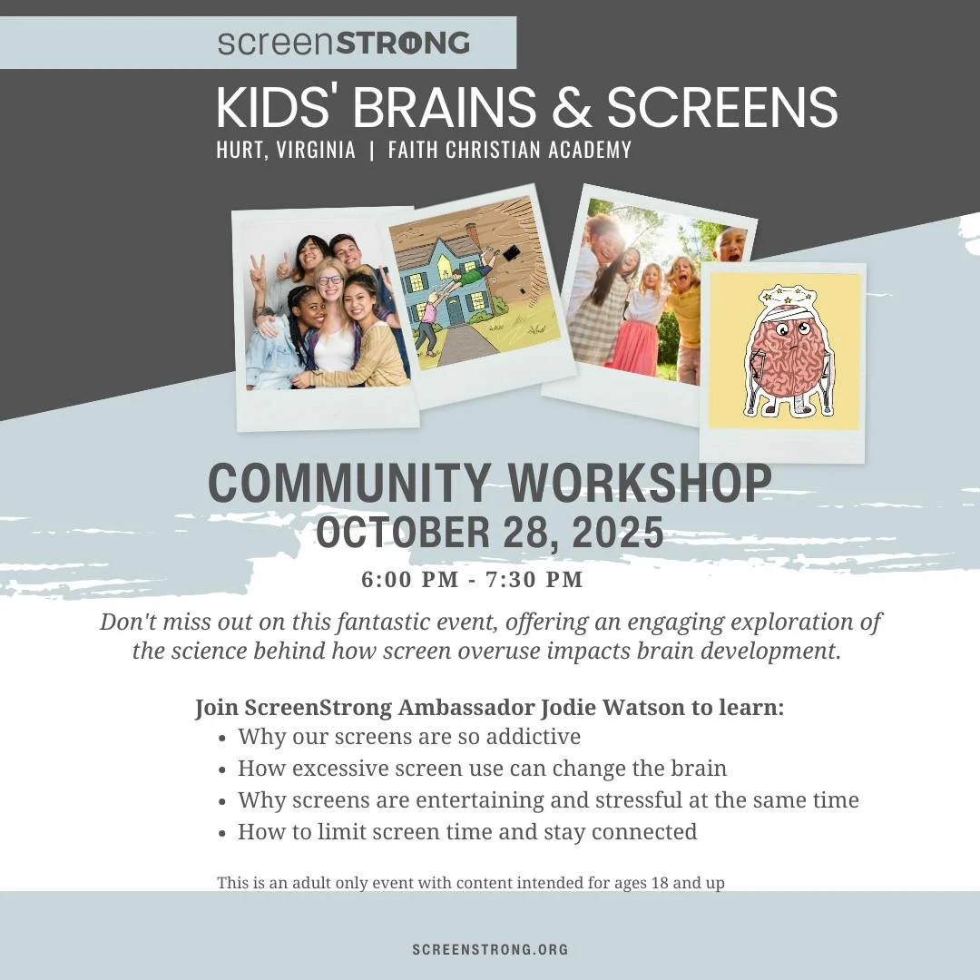 Join us for an insightful discussion on screen addiction. Screen Strong Ambassador Jodie Watson will be sharing insights on screen addiction and its effects on students. Please note that attendees must be 18 years or older. This event is free to the 