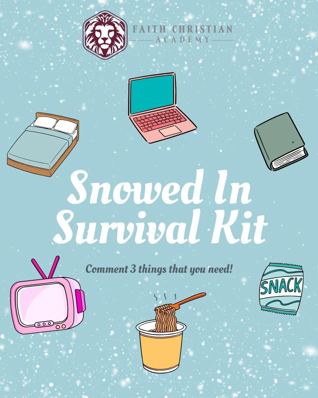 ❄️ SNOW DAY, FCA FAMILY! ❄️
The halls may be quiet today, but the snowfall is putting on quite the show! We hope you&rsquo;re bundled up, and enjoying the cozy winter pause. ☕️🧣✨
Since we&rsquo;re all settling into this surprise day off, tell us:
Wh