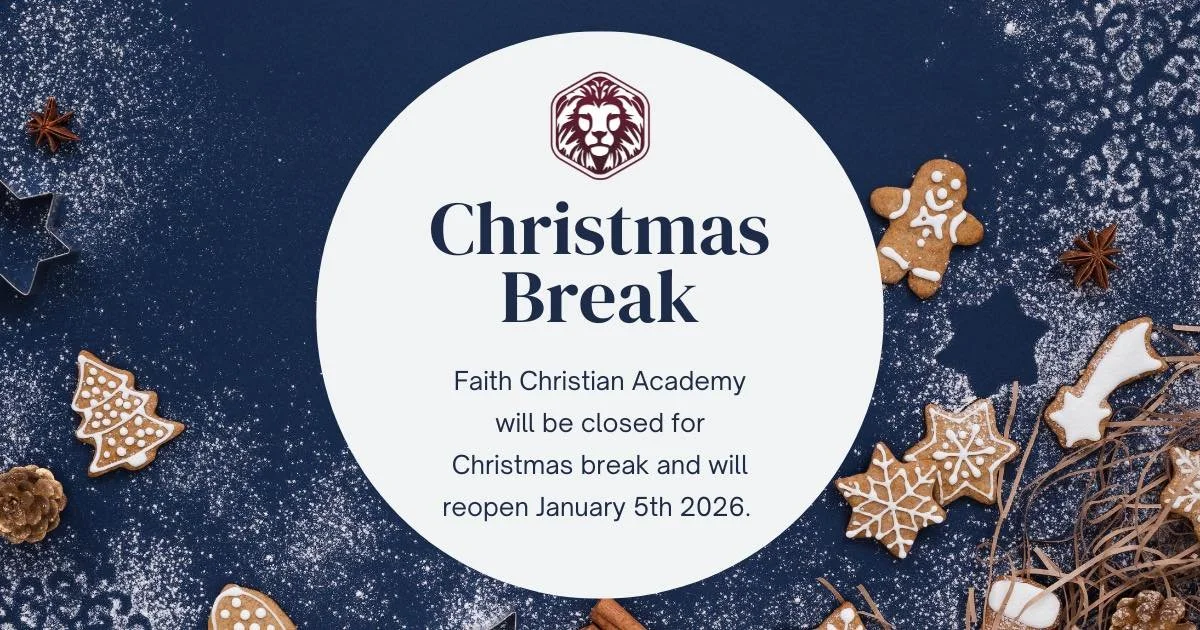 Faith Christian Academy will be on Christmas break from December 19 through January 2 and will reopen on January 5. We wish our FCA family a joyful and restful holiday season filled with peace, love, and the blessings of Christ. #FaithChristianAcadem