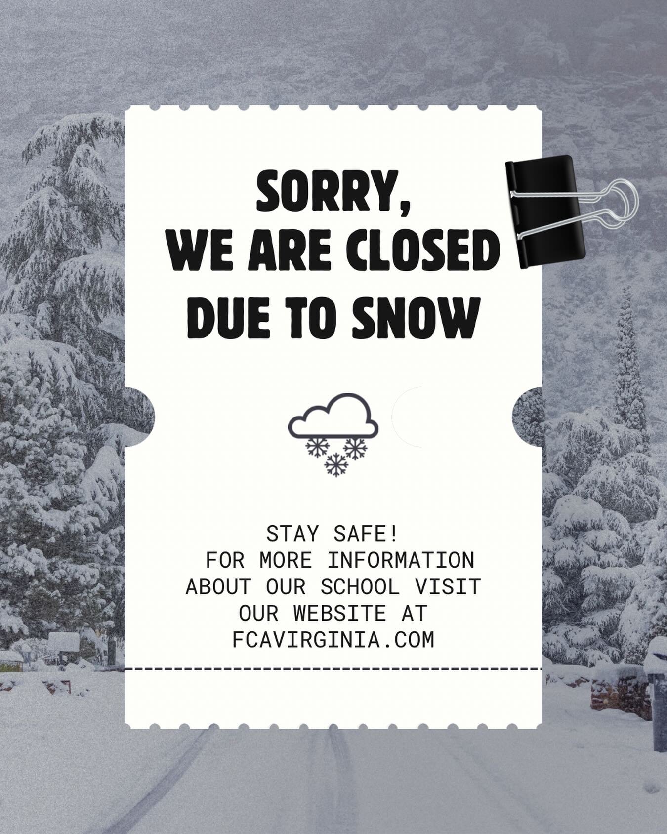 ❄️ Weather Closure Notice ❄️
Due to inclement weather and for the safety of our students and staff, Faith Christian Academy will be CLOSED today.
Please stay safe and warm, and continue to check your email and social media for updates. #fca #faith #c