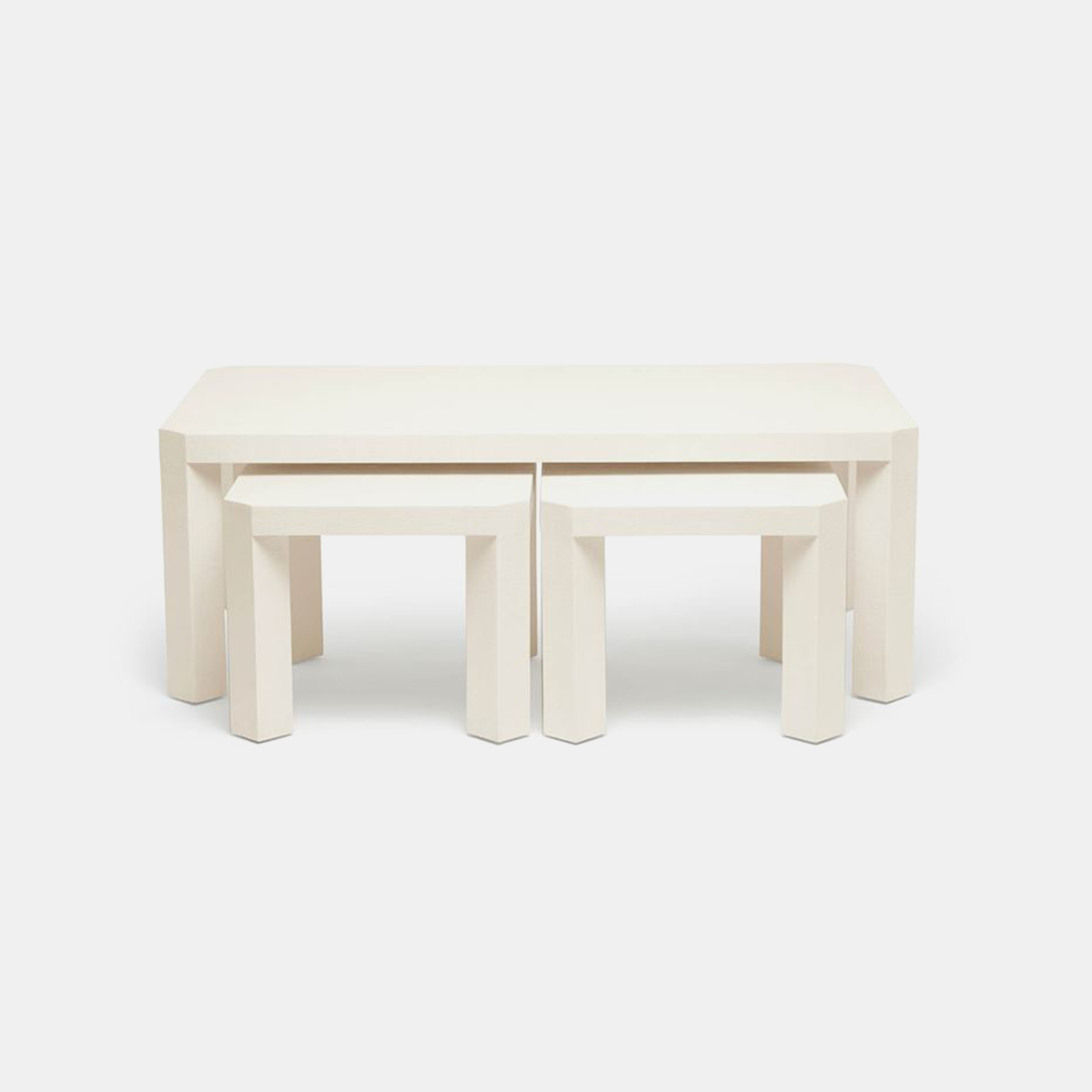 Taylam Nesting Coffee Tables 52"L X 30"W X 19"H Faux raffia. Available in off-white (shown), white, and seal. SKU59932MGS