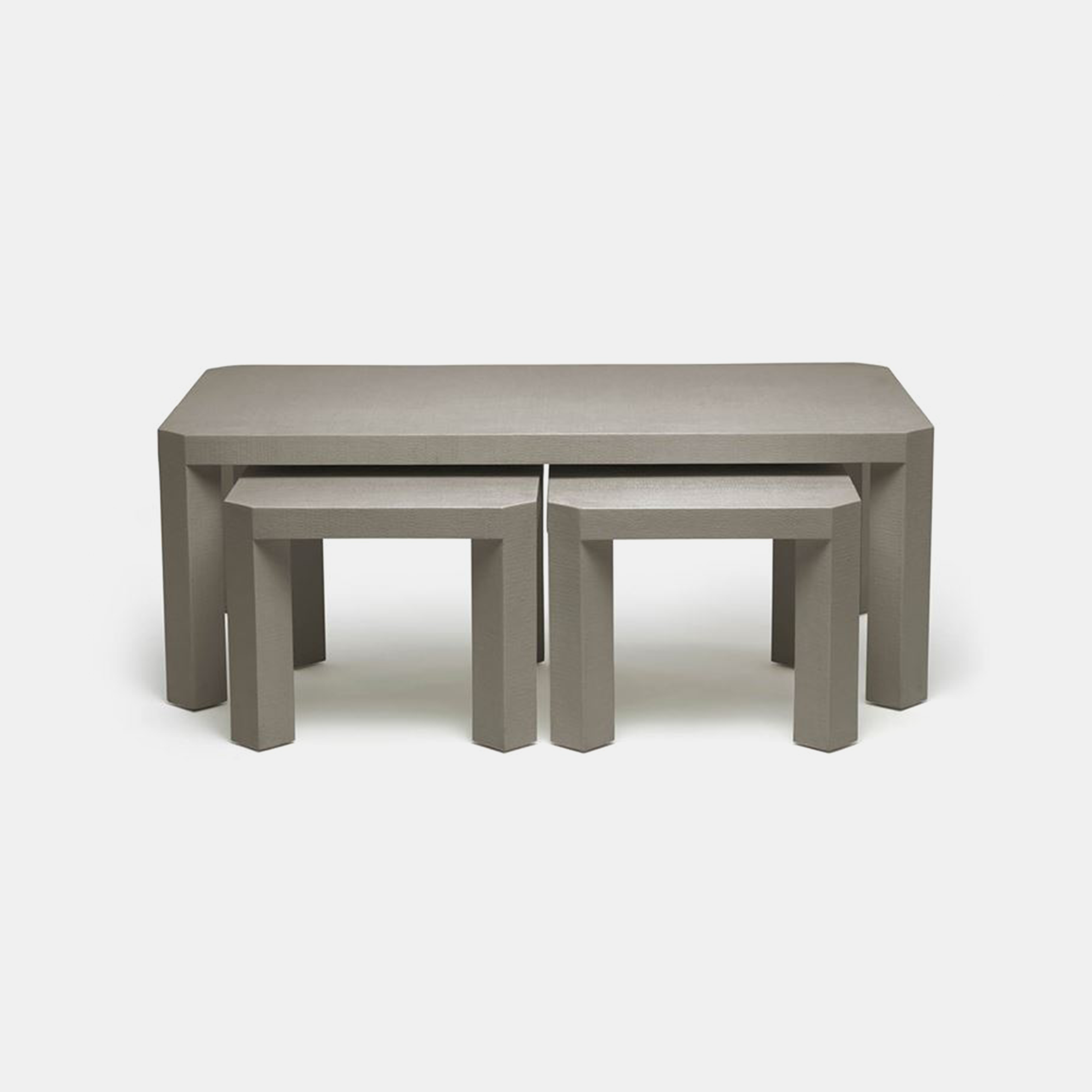 Taylam Nesting Coffee Tables 52"L X 30"W X 19"H Faux raffia. Available in off-white, white, and seal (shown). SKU1124MGS