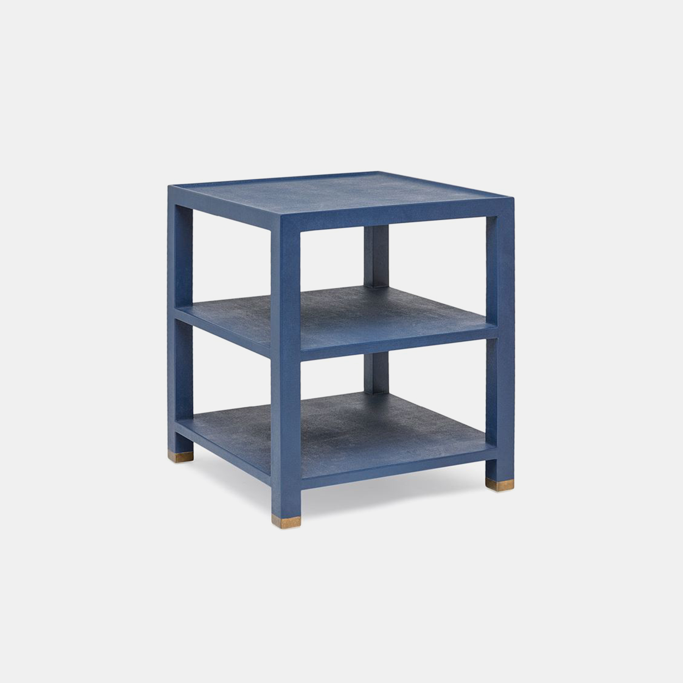 Jarin Side Table 25"L X 18"W X 28"H 24"L X 24"W X 28"H Faux Belgian linen. Available in six colors (true navy shown). SKU1109MGS