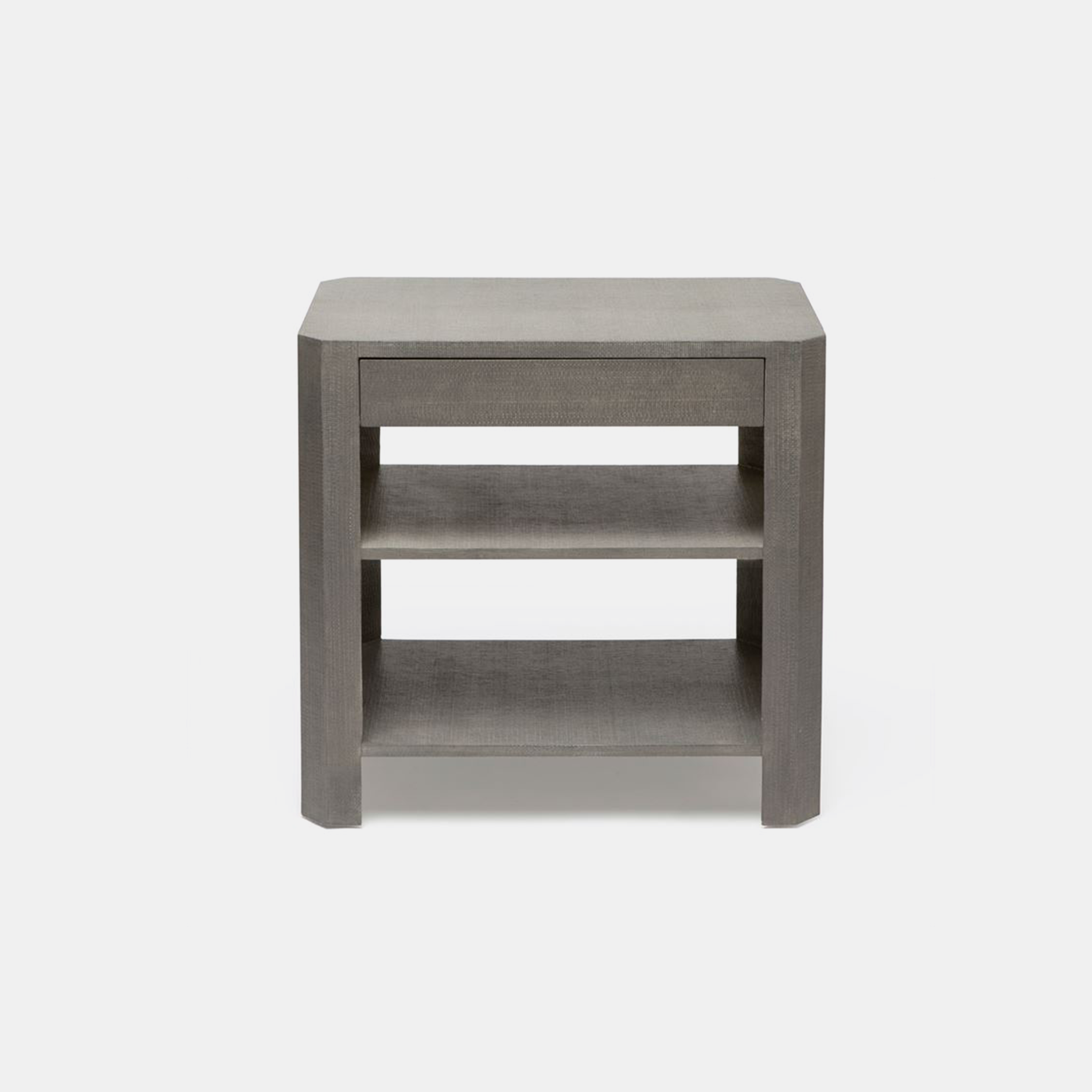 Lena Side Table Single 18"L X 18"W X 28"H Double 30"L X 18"W X 28"H Available in white and gray (shown) faux raffia. SKU3409MGS