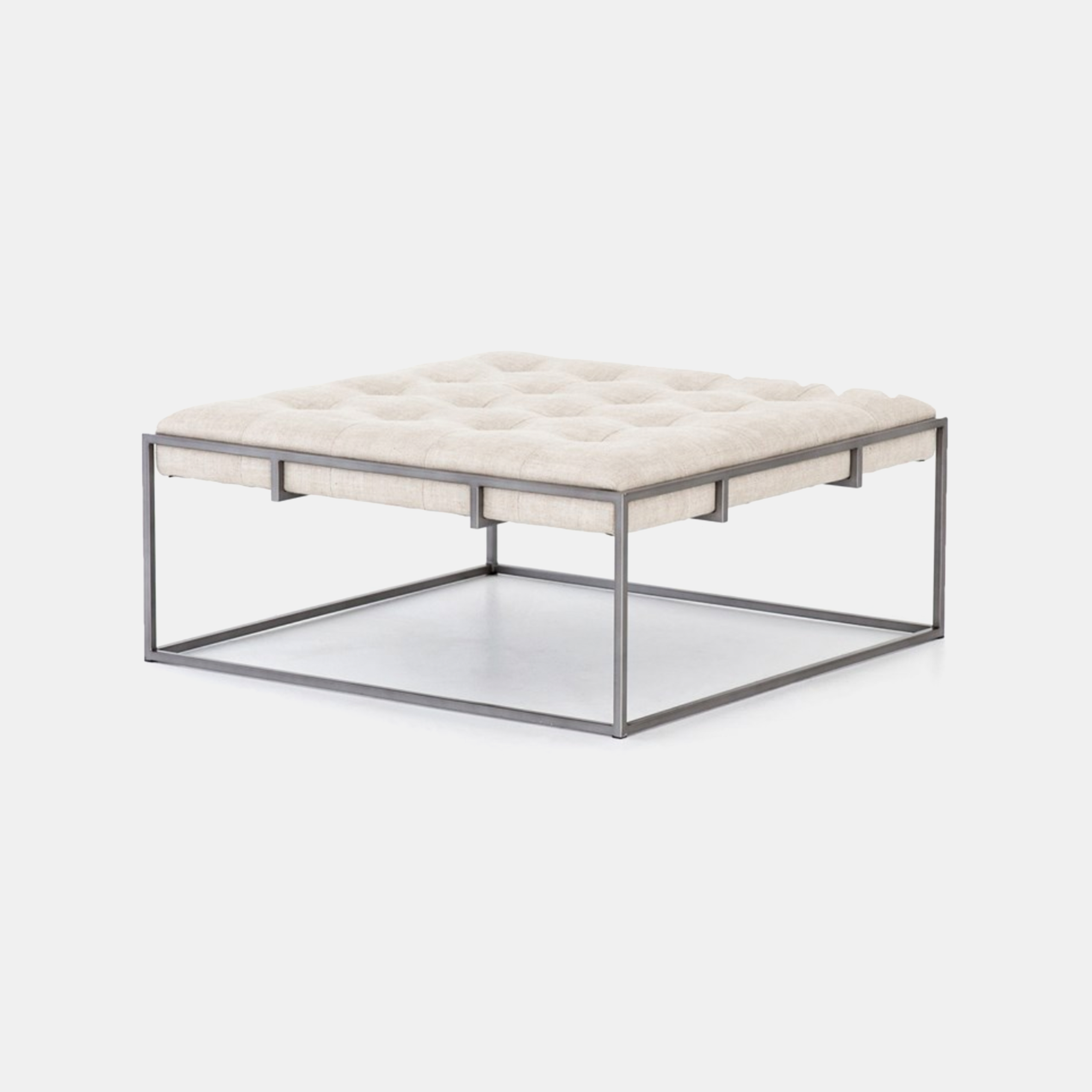 Oxford Coffee Table 36"w x 36”d x 16.25"h Available in linen/iron (shown) and leather/brass. SKU8824FHS