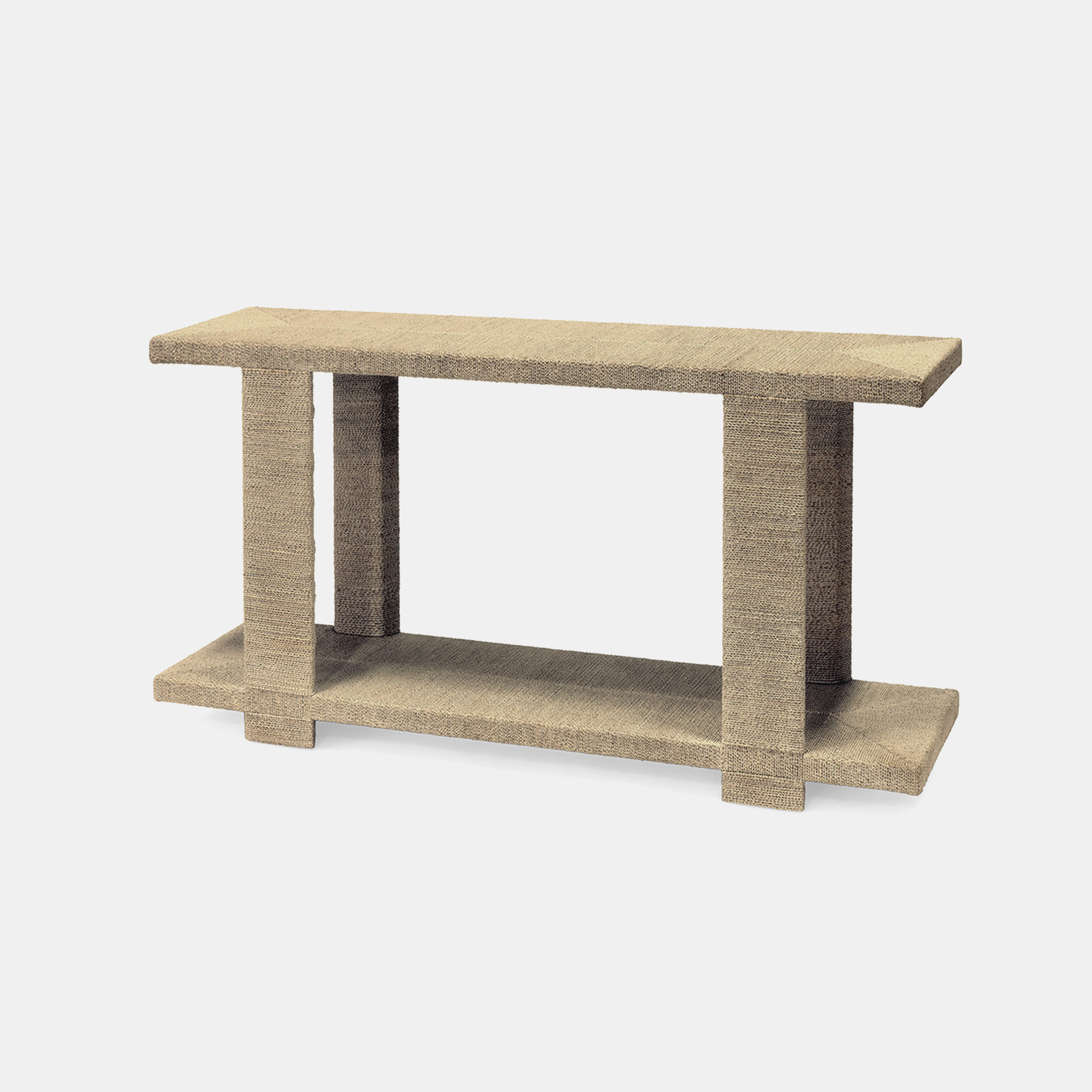 Clint Console 60"w x 16"dp x 33"h Available in natural (shown) and white sand. Also available as side table and coffee table. SKU51398PLK