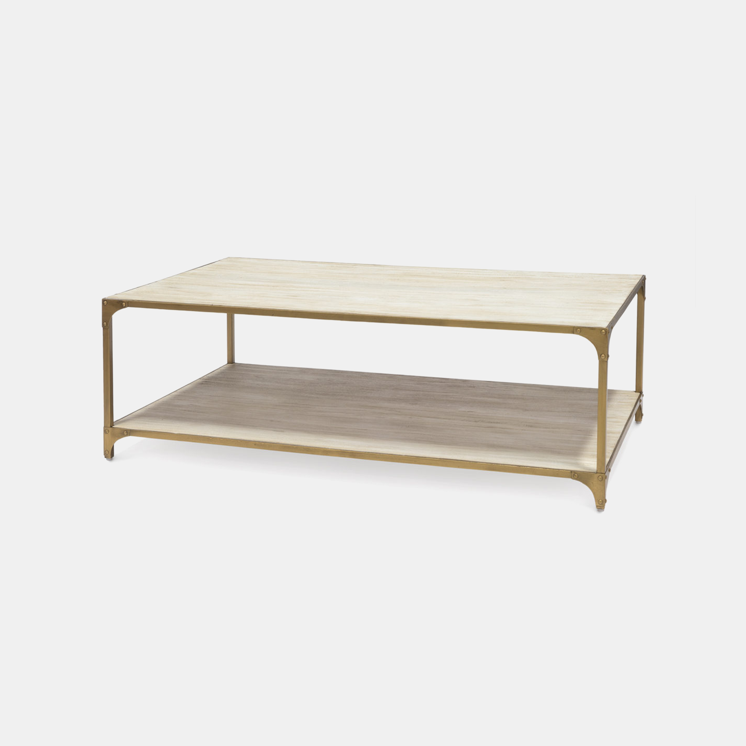 Ellison Coffee Table 54"w x 16"d x 32"h Wood shelves and metal frame. Also available as side table and console table. SKU0947PLK