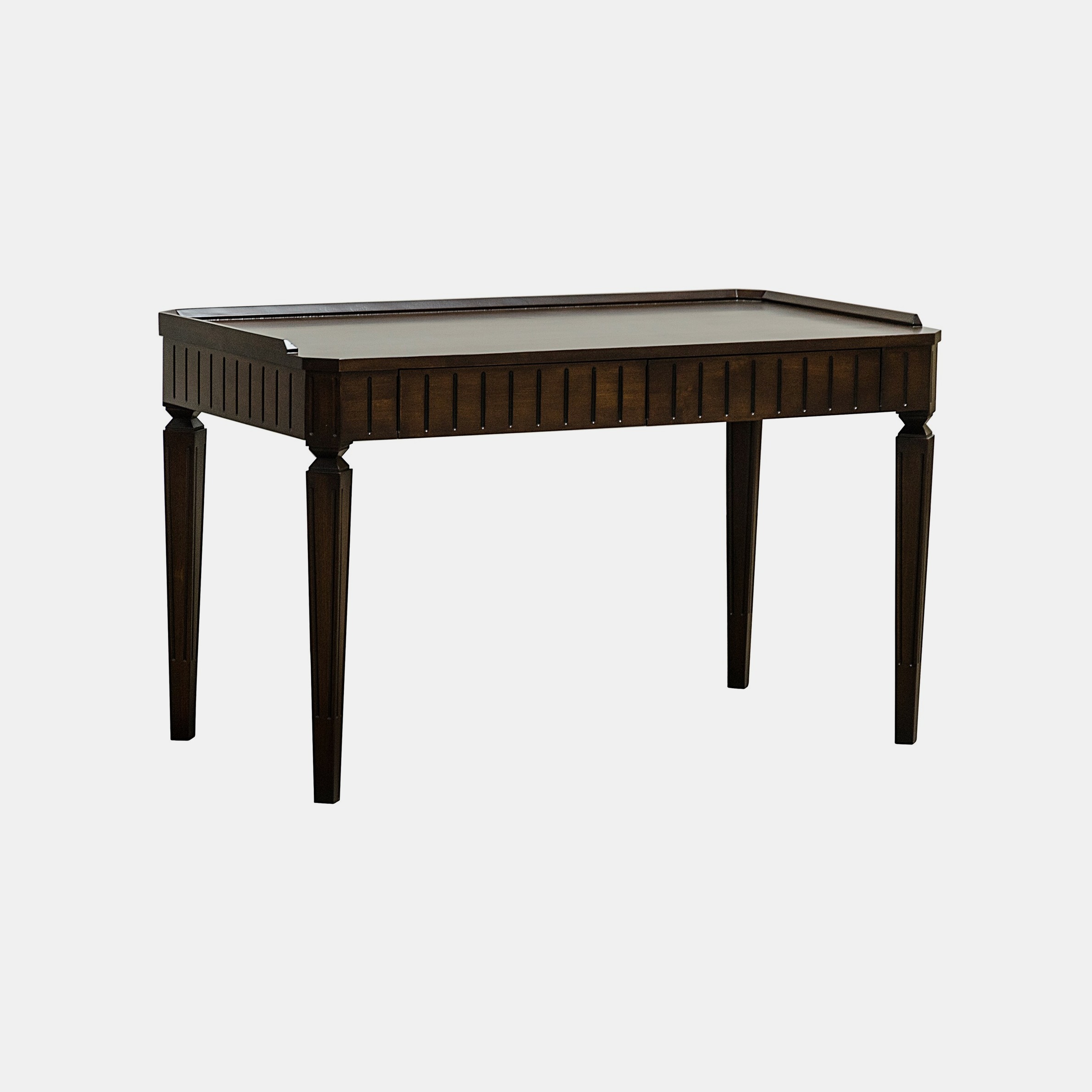Astrid Desk 52”l x 28”w x 31"h Available in espresso alder (shown) and gray wash wax fir. SKU4986CFC